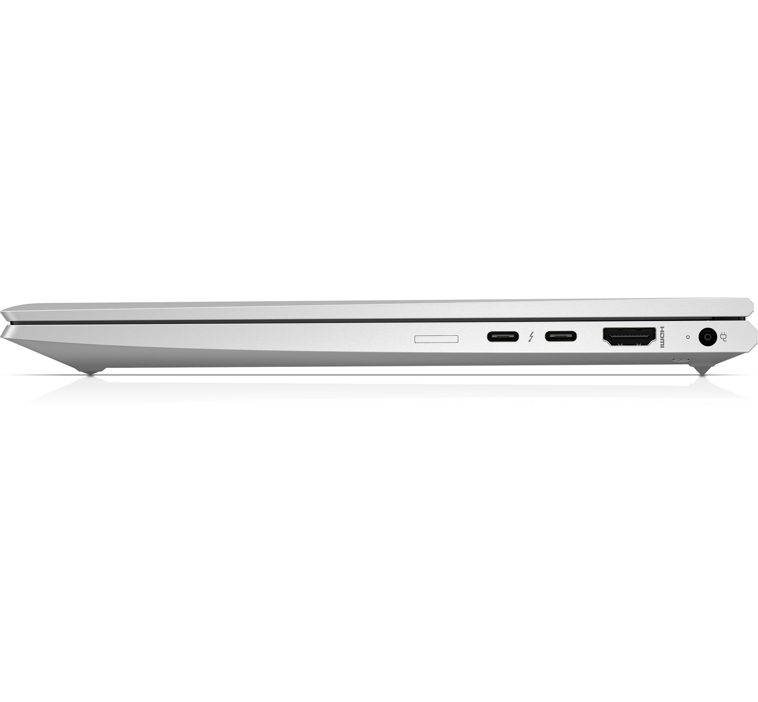 Silver laptop side view showing ports.