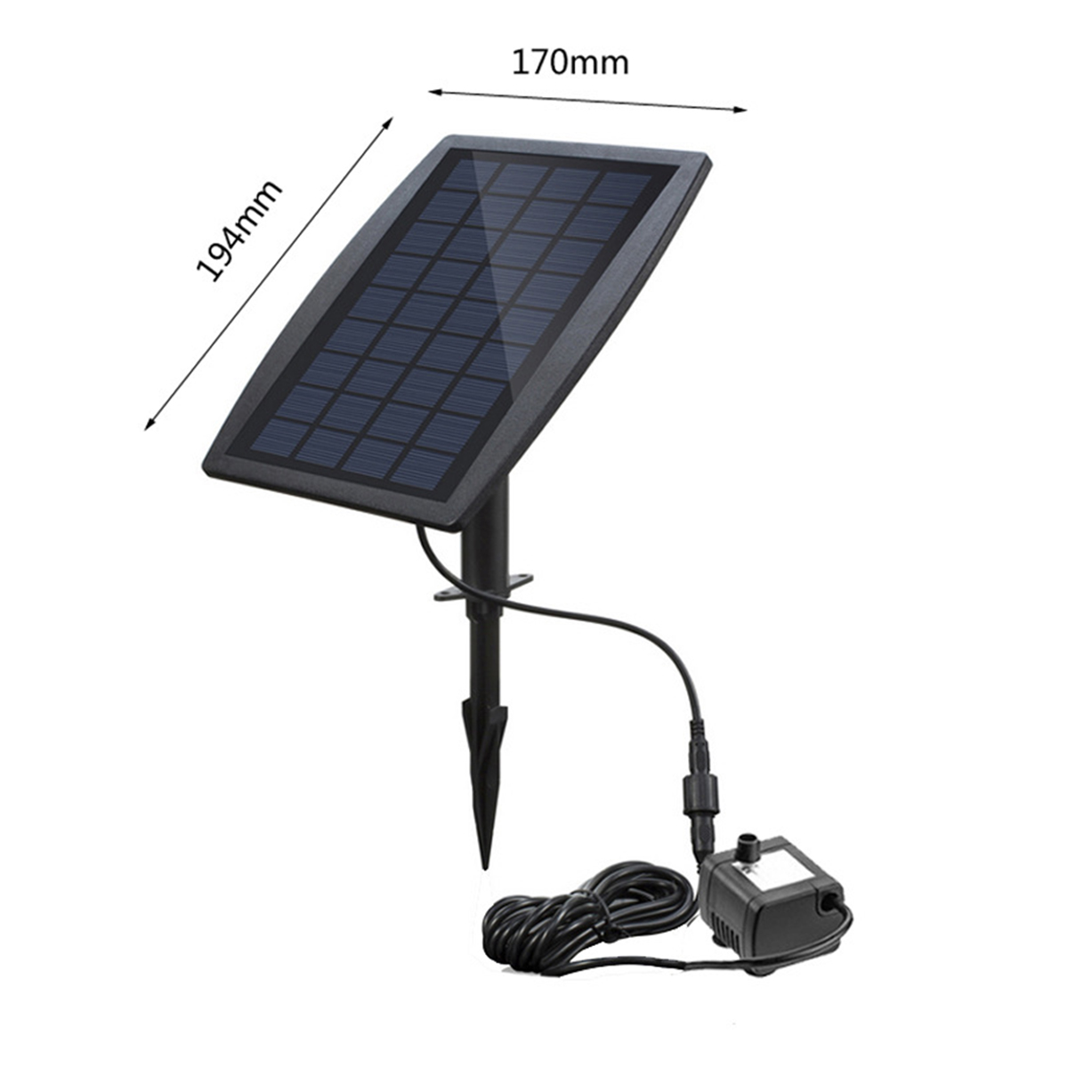 Ein Solarpanel mit Pumpe, Draht und Messungen.