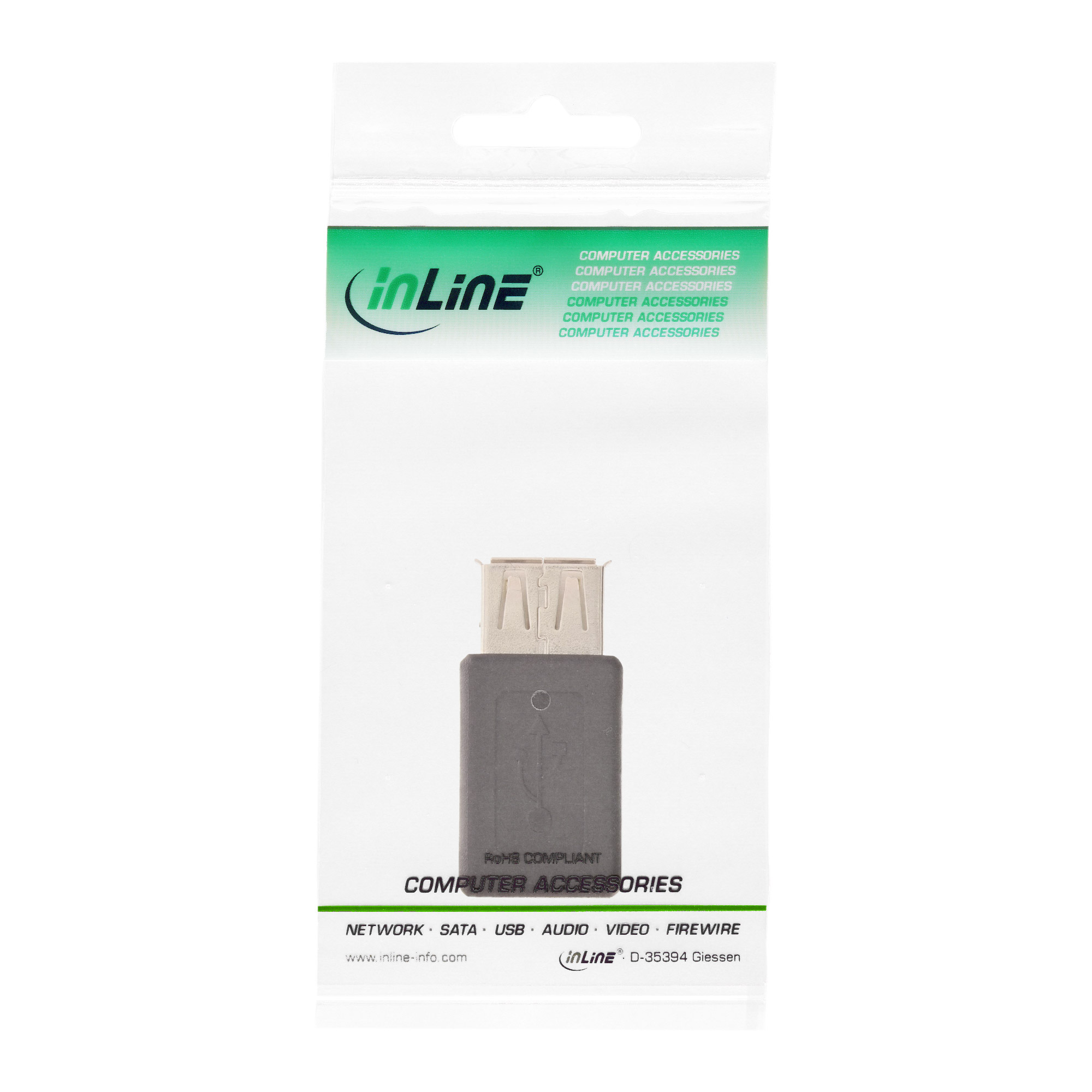 USB-Adapter in Plastikverpackung mit 'Computerzubehör'.