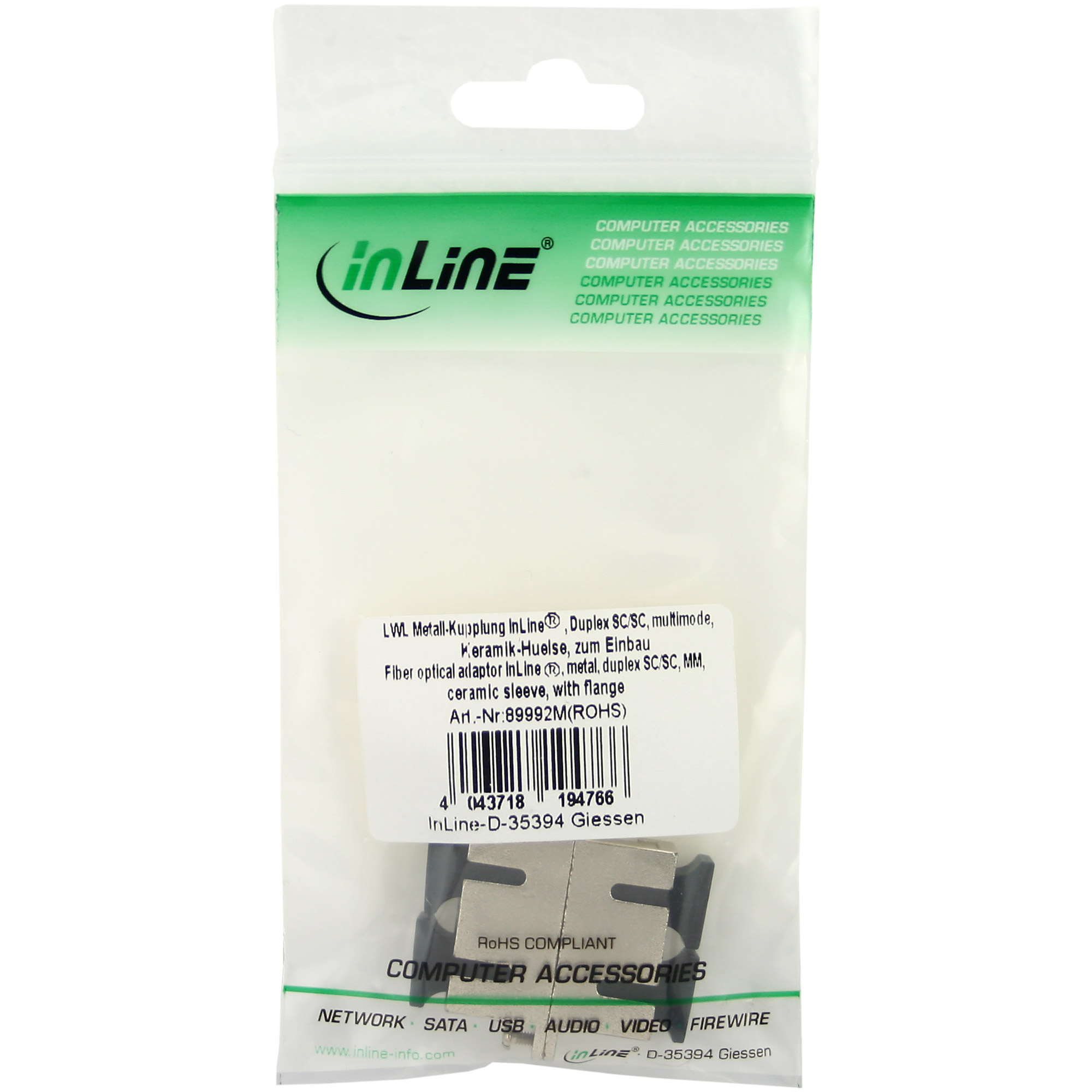 Verpackung für InLine Glasfaseradapter mit Produktdetails.