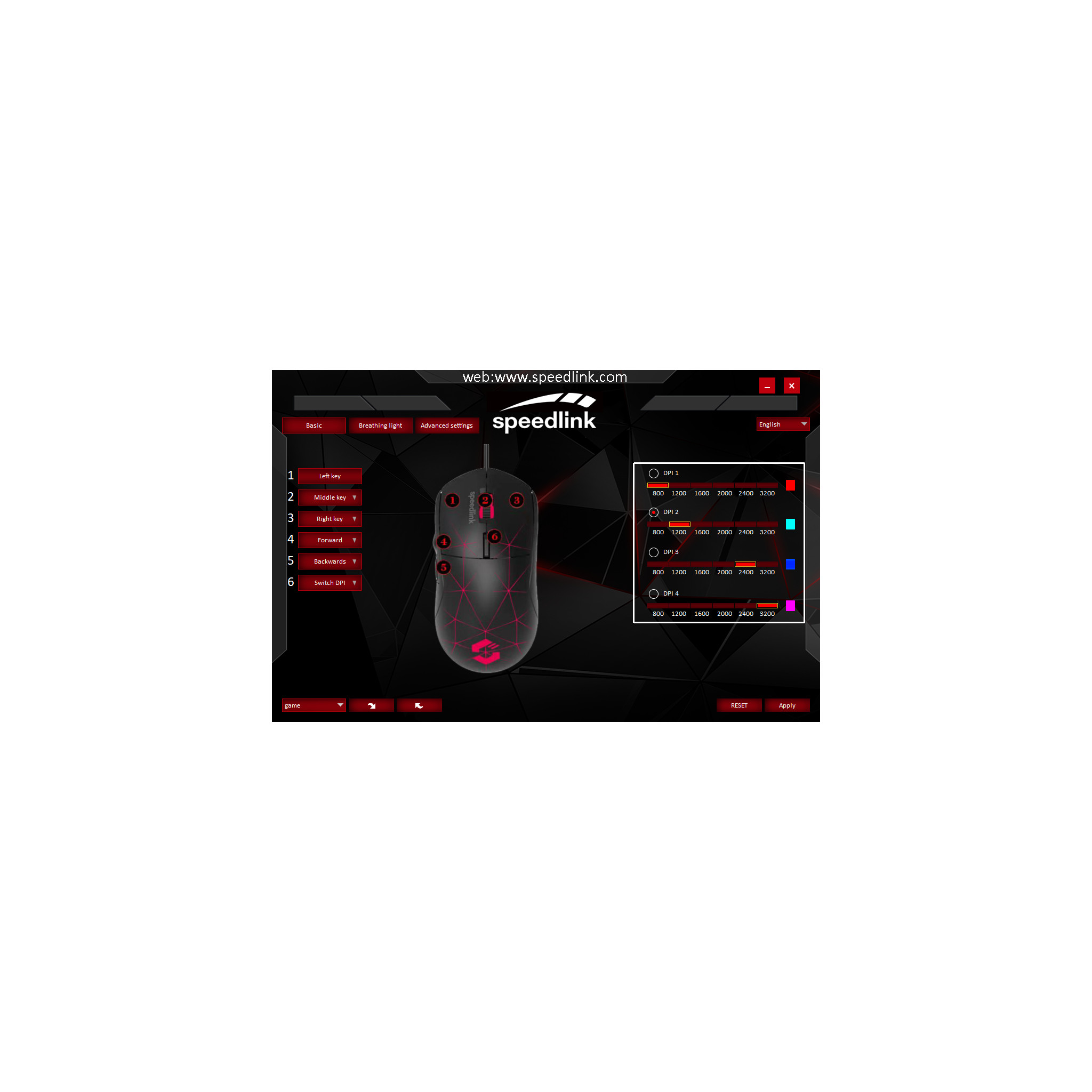 A computer mouse with its settings interface displayed.