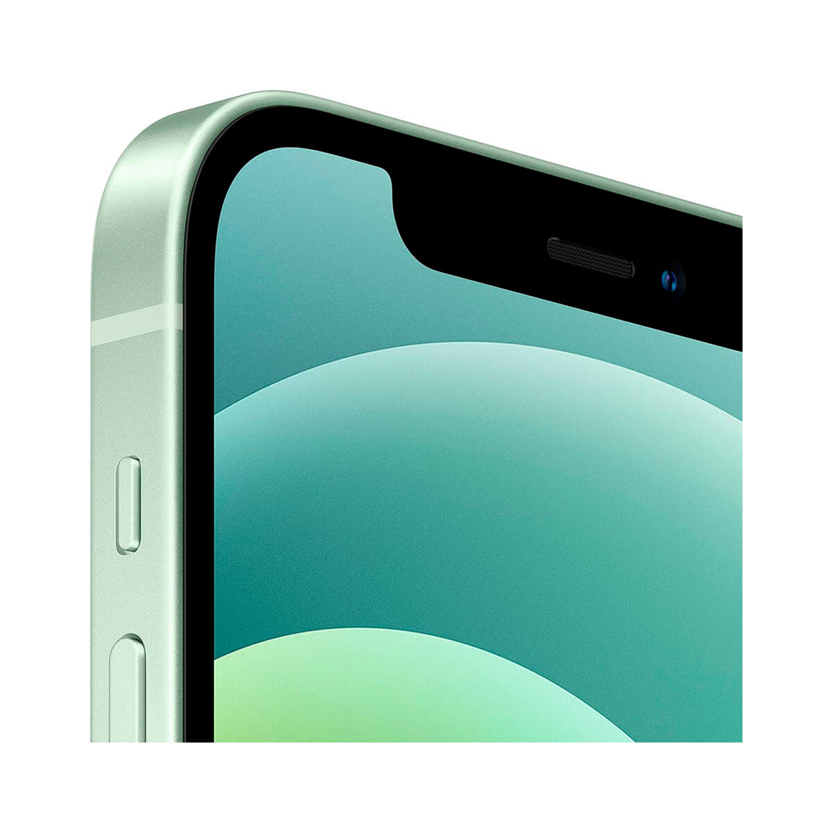 Primo piano di uno smartphone verde con una tacca e una fotocamera.