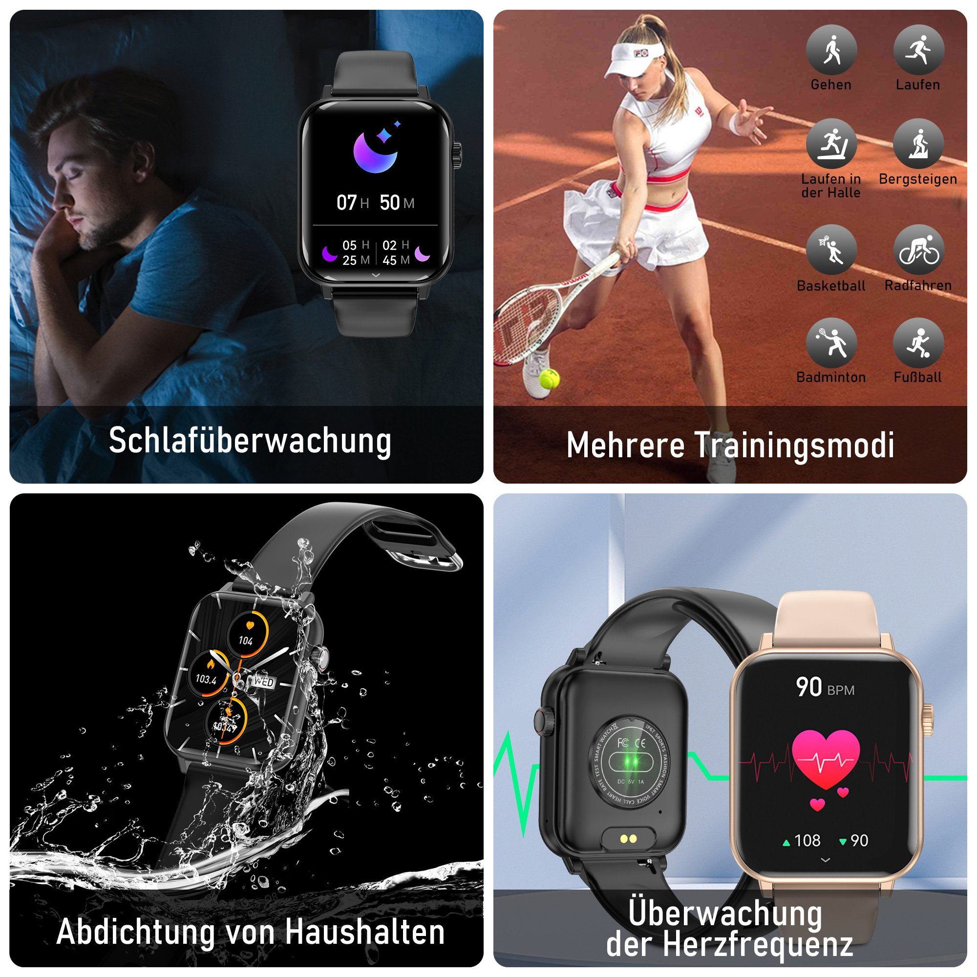 Smartwatch z monitorowaniem snu, ćwiczeń i tętna.