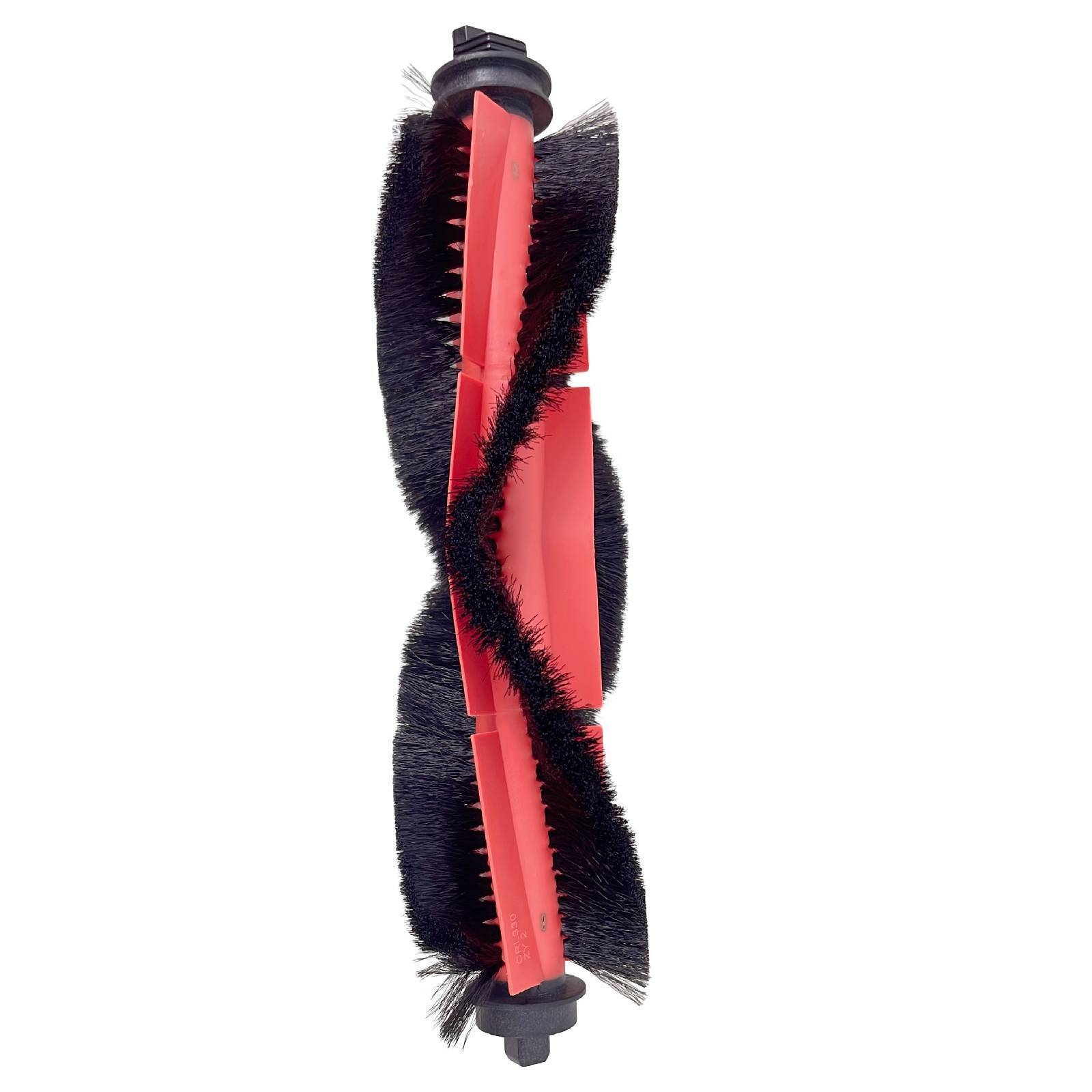 Staubsauger-Bürstenrolle. Rote und schwarze Borsten. Schwarzer Hintergrund.
