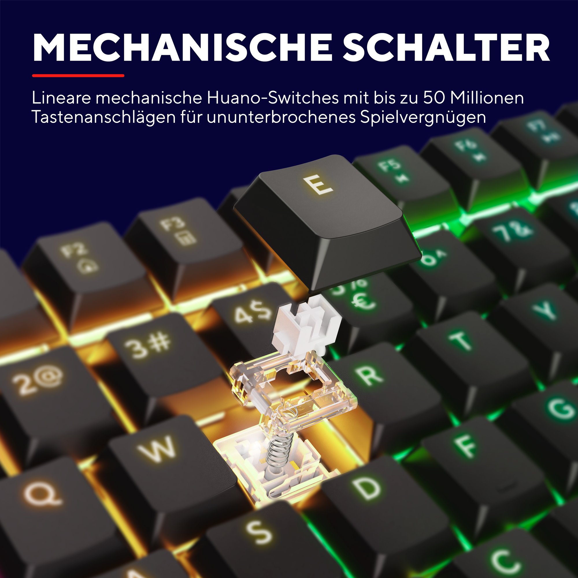 Zbliżenie usuniętego klawisza klawiatury, pokazujące przełącznik mechaniczny.