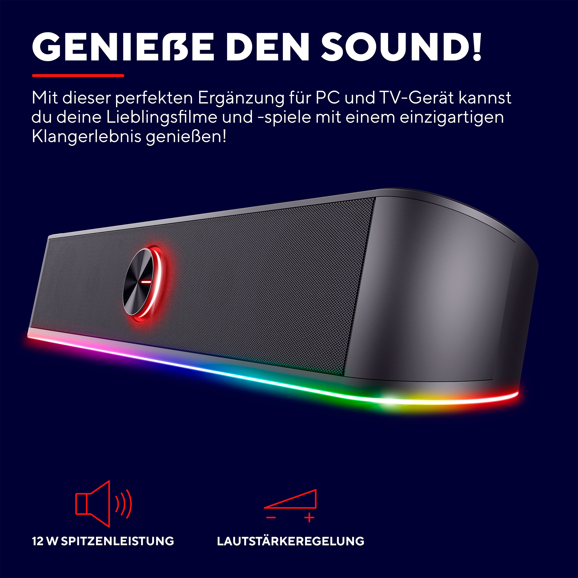 Trust GXT 619 Thorne Gaming Soundbar Met RGB - 12W USB Speakers Voor PC En Laptop