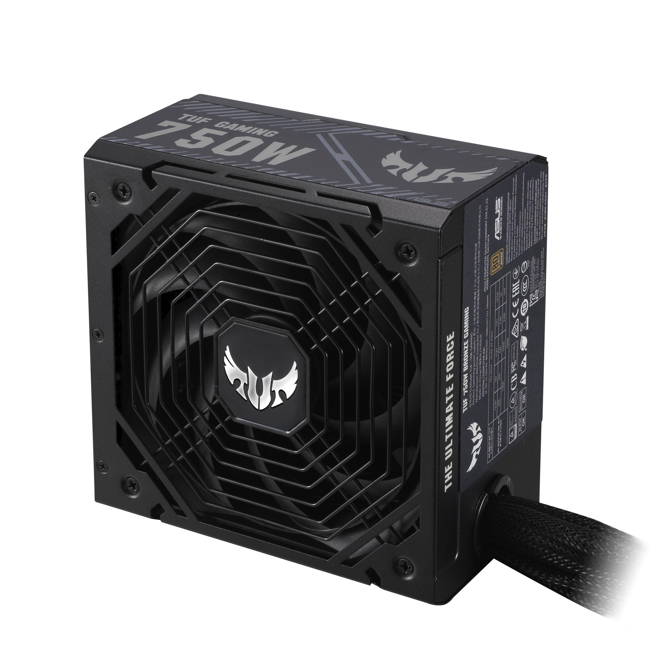 Czarny zasilacz z napisem TUF GAMING 750W.