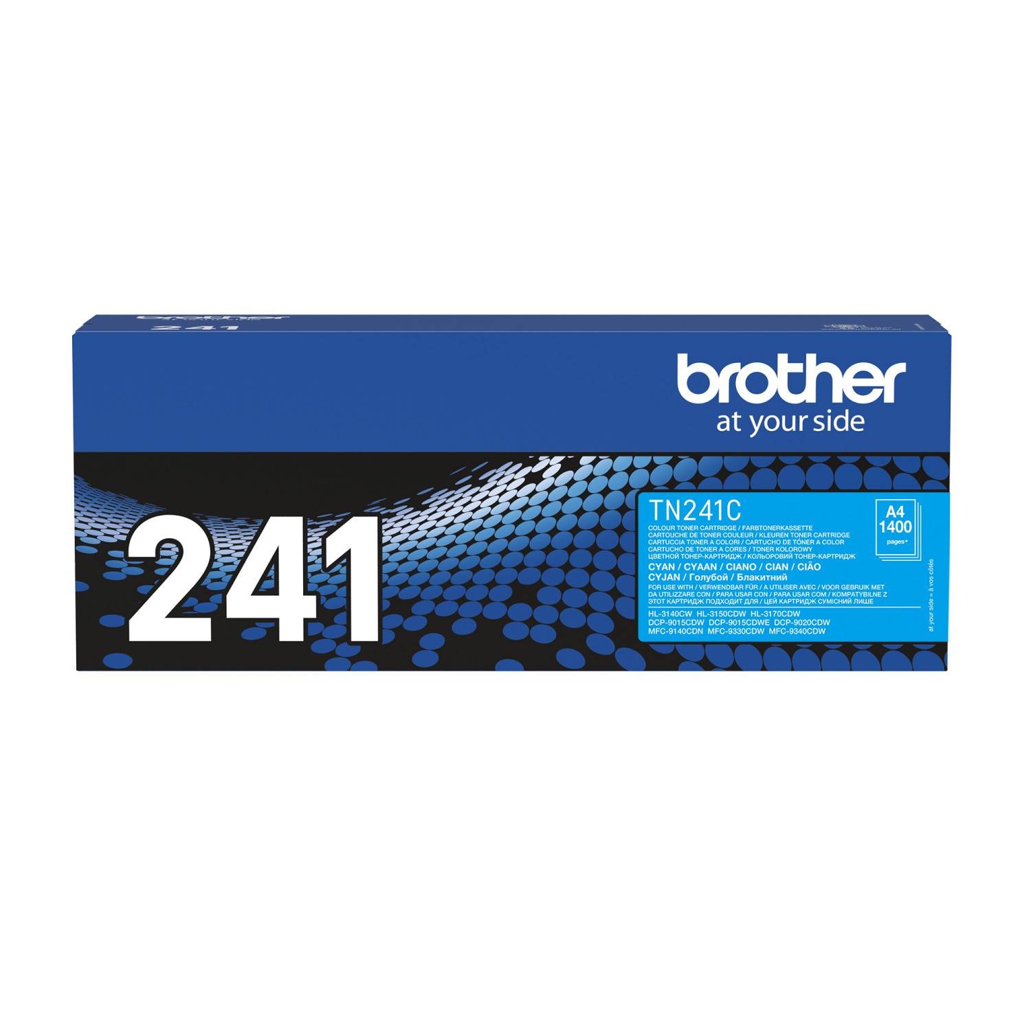 Una scatola di cartucce per stampanti Brother in blu, con un'etichetta bianca e il numero 241.