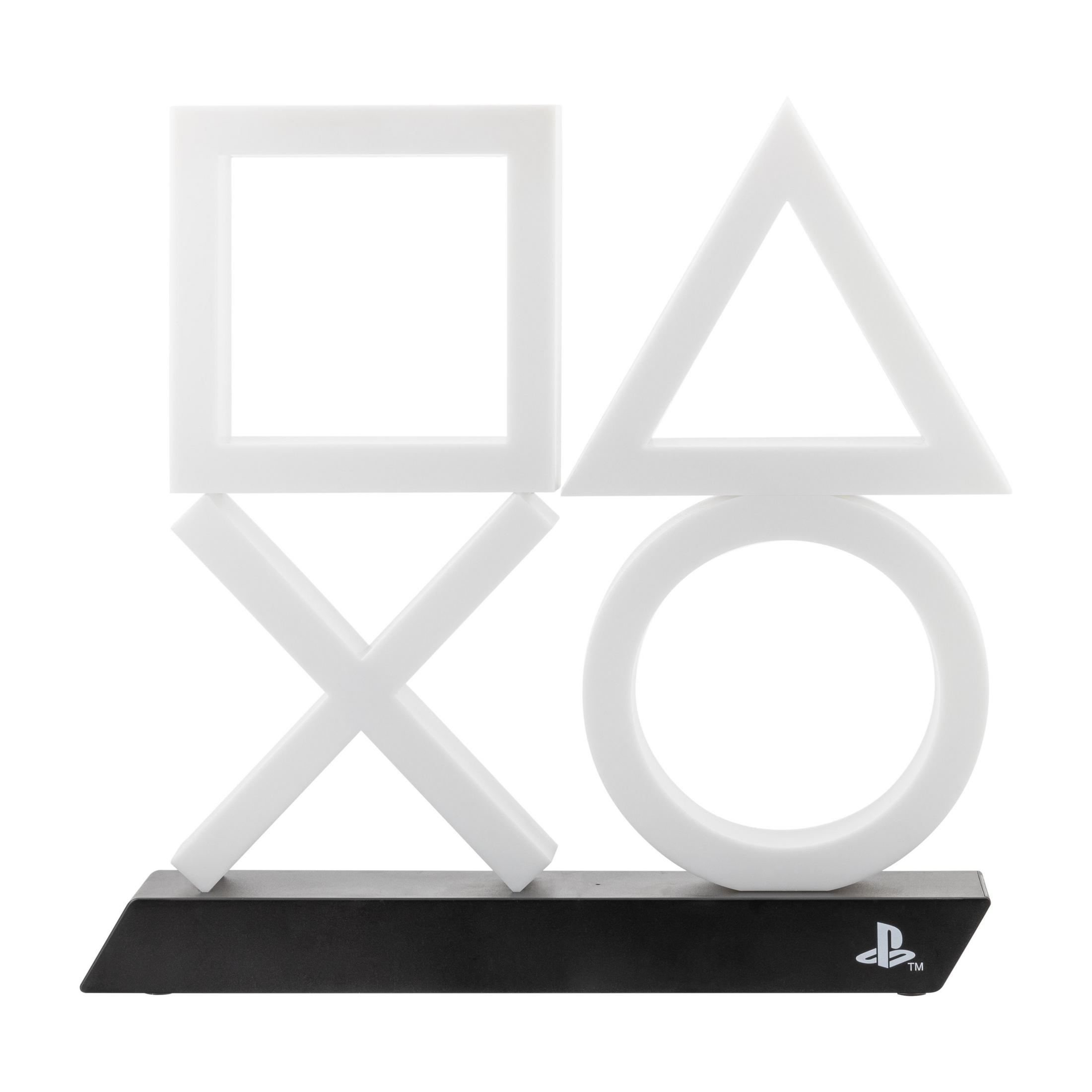 Ein weißes und schwarzes Playstation-Symbol auf schwarzer Basis, vor weißem Hintergrund.