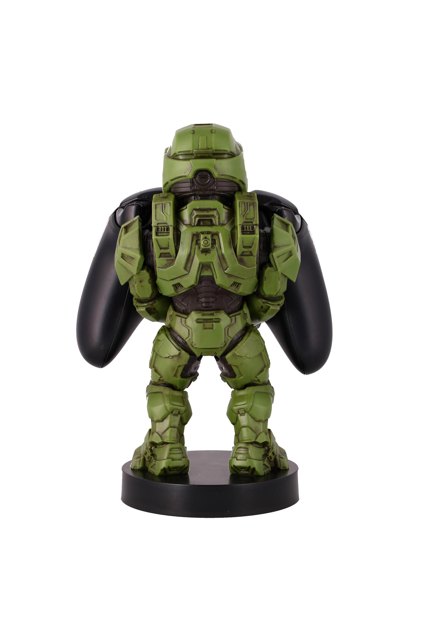 Supporto per controller di gioco Halo verde. Base nera, tiene il controller. Sfondo bianco.