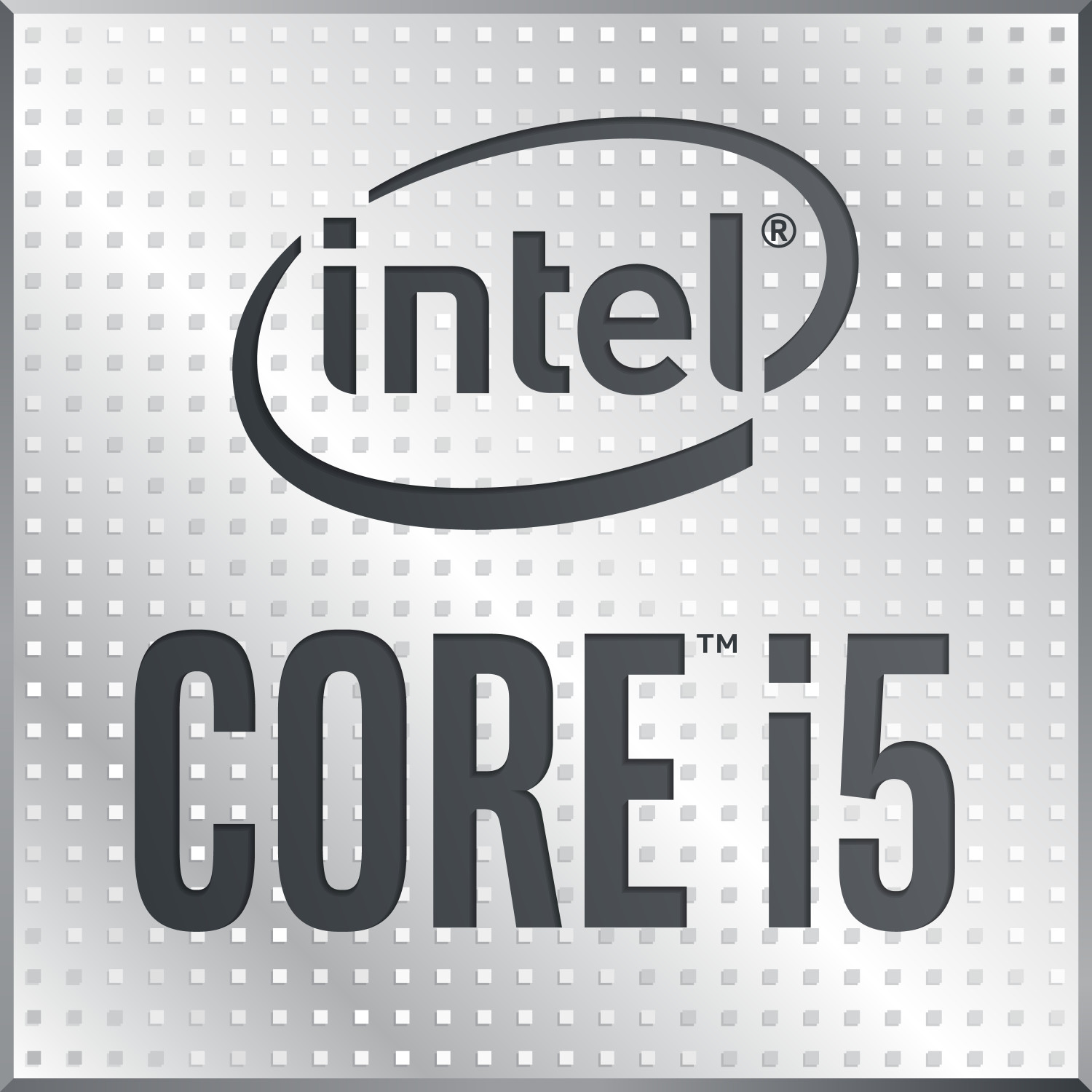 Logo Intel Core i5 na srebrnym, teksturowanym tle.