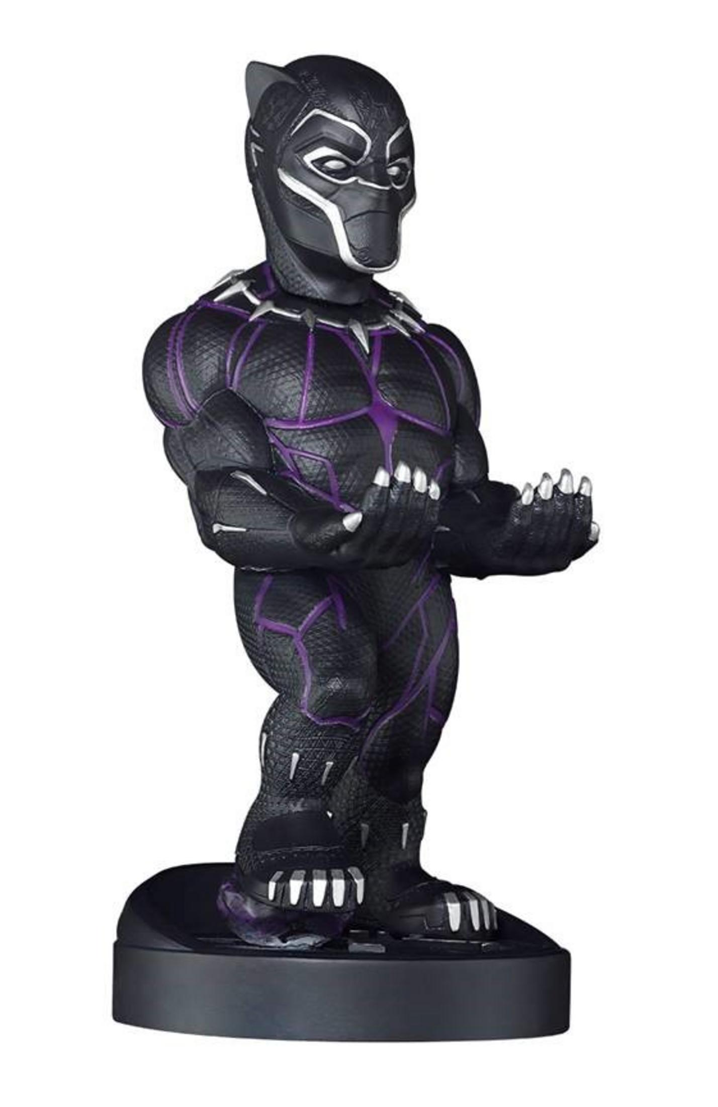 Figurka Black Panther. Postać w pozie superbohatera na okrągłej podstawie.