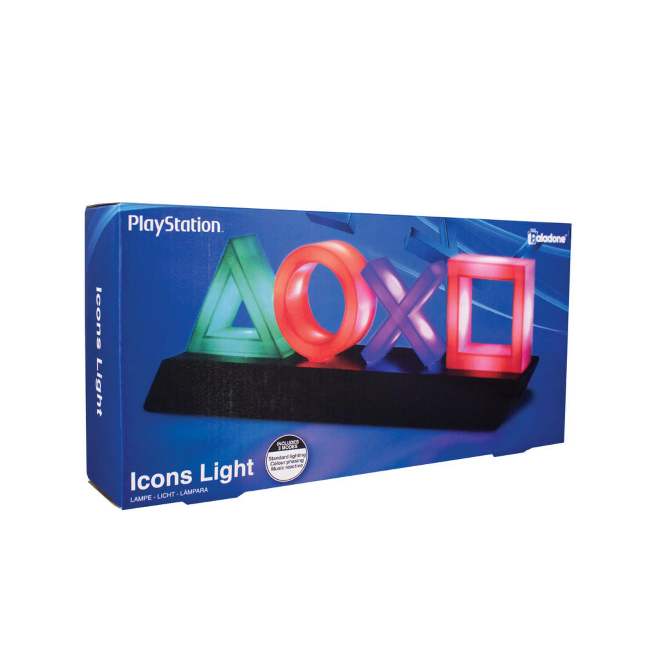 PlayStation Icons Light Box. Enthält Dreieck, Kreis, X und Quadrat Symbole.