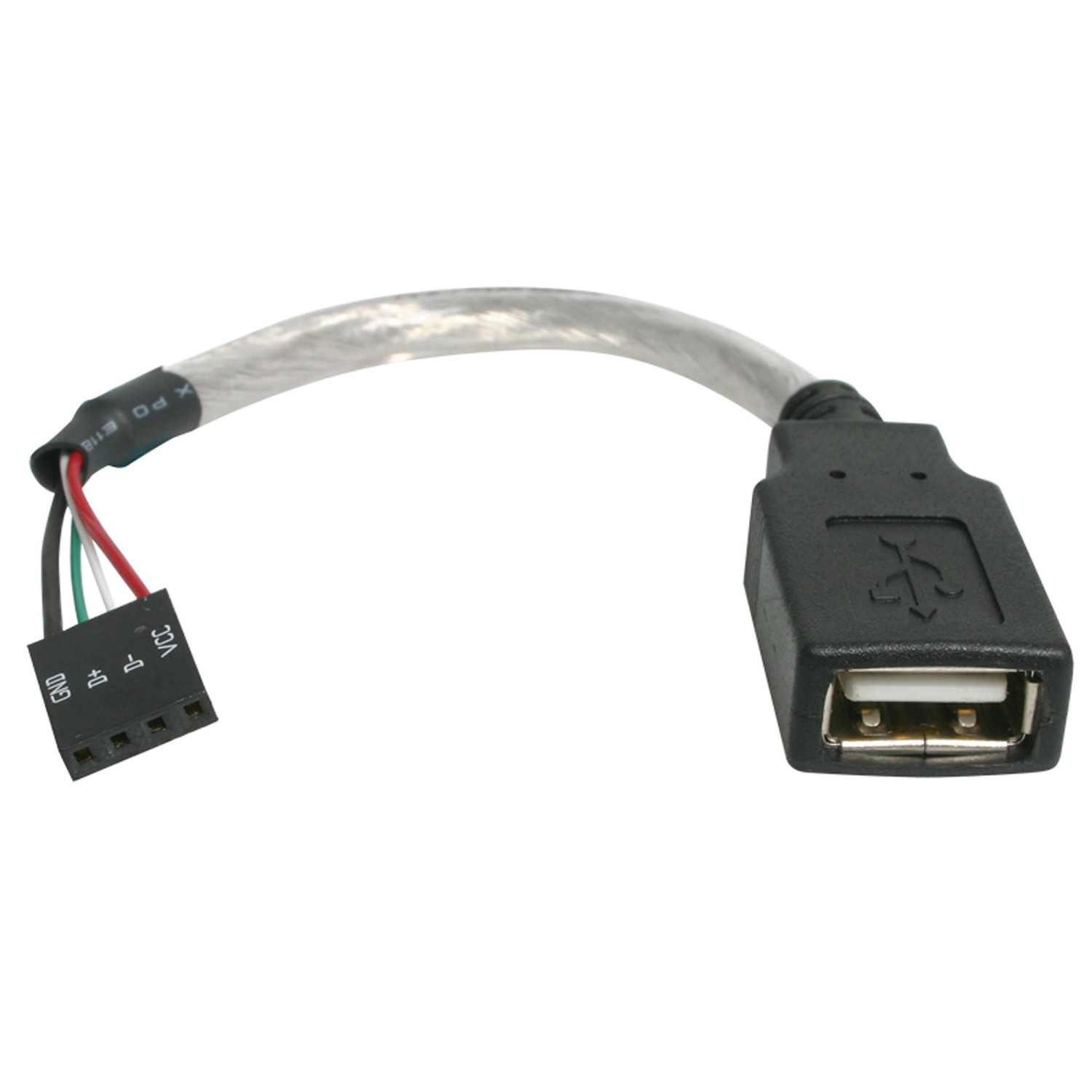 USB-kabel met een USB-connector en een connector met gekleurde draden.