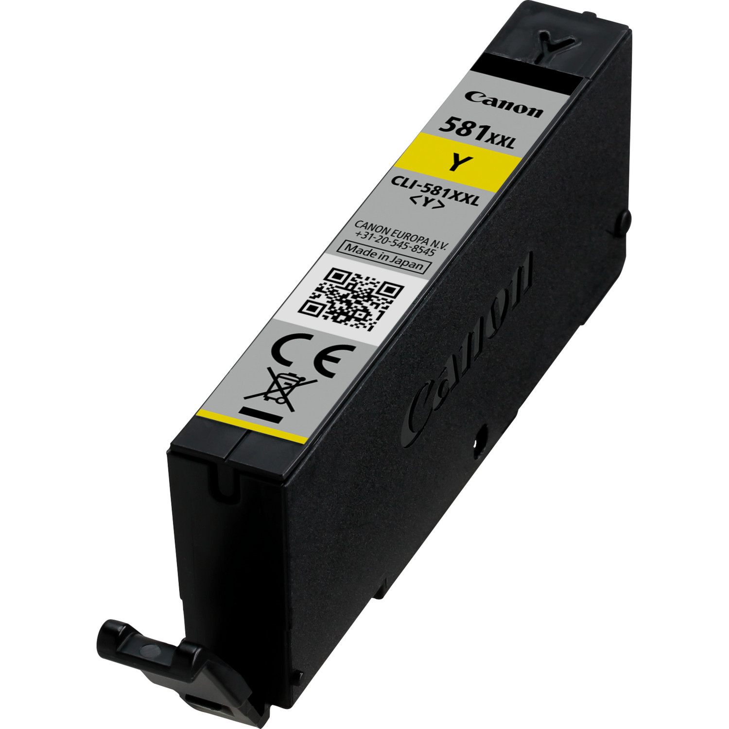 Cartouche d'encre Canon noire étiquetée '581XXL Y'. La cartouche est jaune avec une étiquette noire.