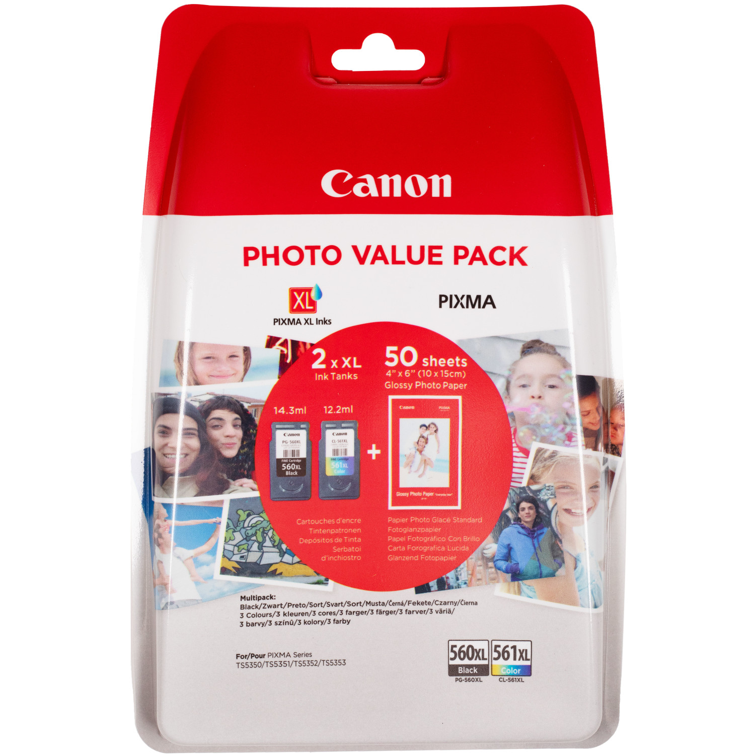 Zestaw Canon Photo Value Pack z tuszem i papierem fotograficznym. Zawiera wkłady atramentowe i papier fotograficzny.