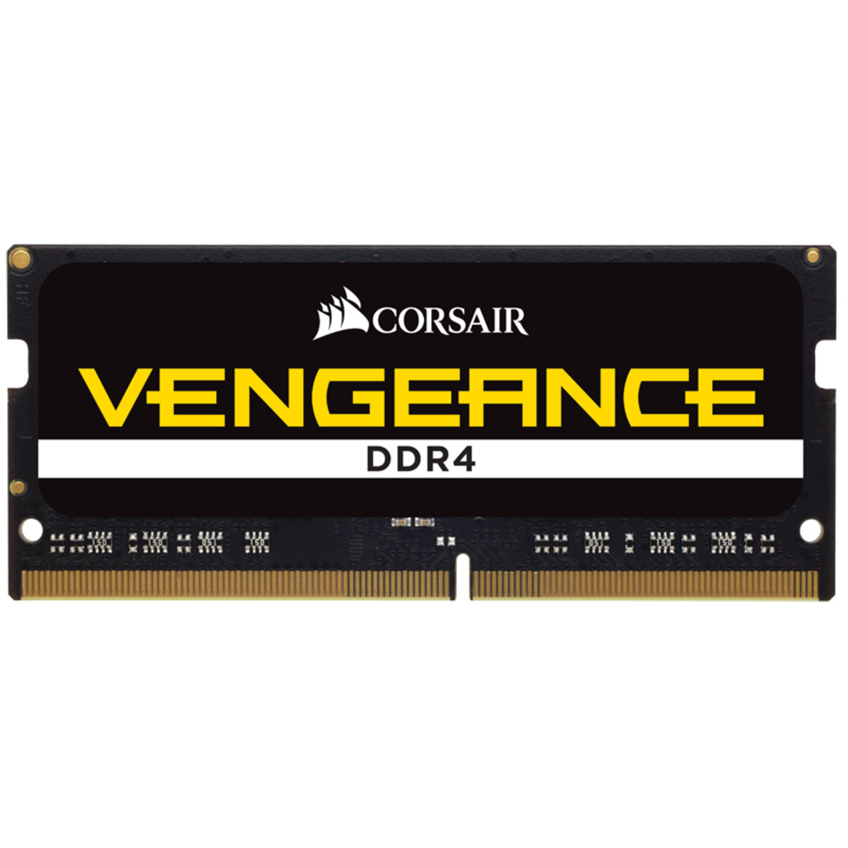 Czarny moduł RAM z logo Corsair Vengeance. DDR4 wydrukowane pod logo.