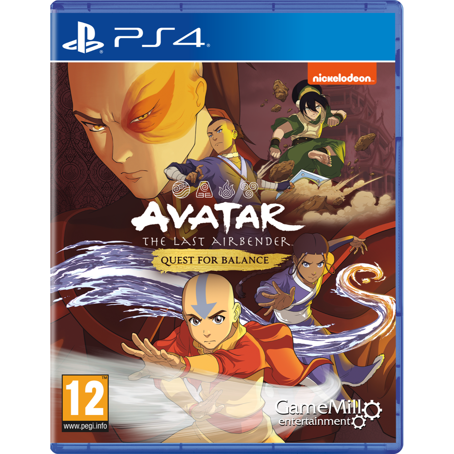 Portada del juego con personajes de Avatar. El título es 'Avatar: The Last Airbender: Quest for Balance'.