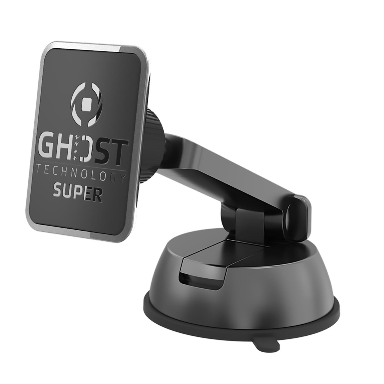 Schwarzer Autotelefonhalter mit Saugnapf und Telefonhalterung, weißer Hintergrund.