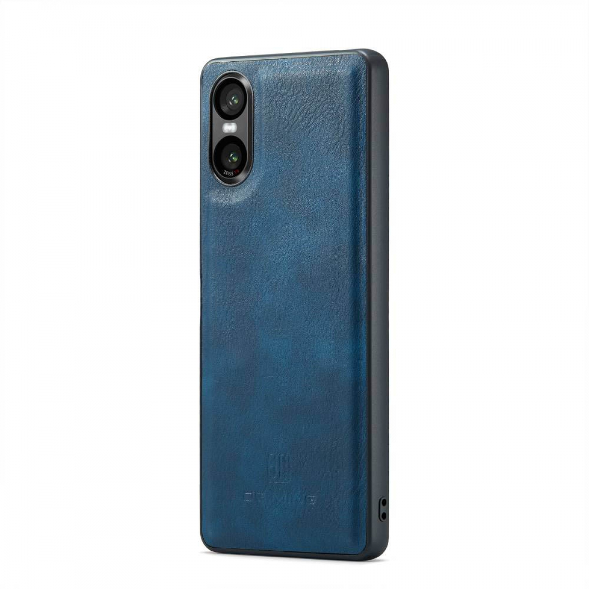 Blaue Handyhülle mit Dual-Kamera. Die Hülle hat eine strukturierte Oberfläche. Der Hintergrund ist weiß.