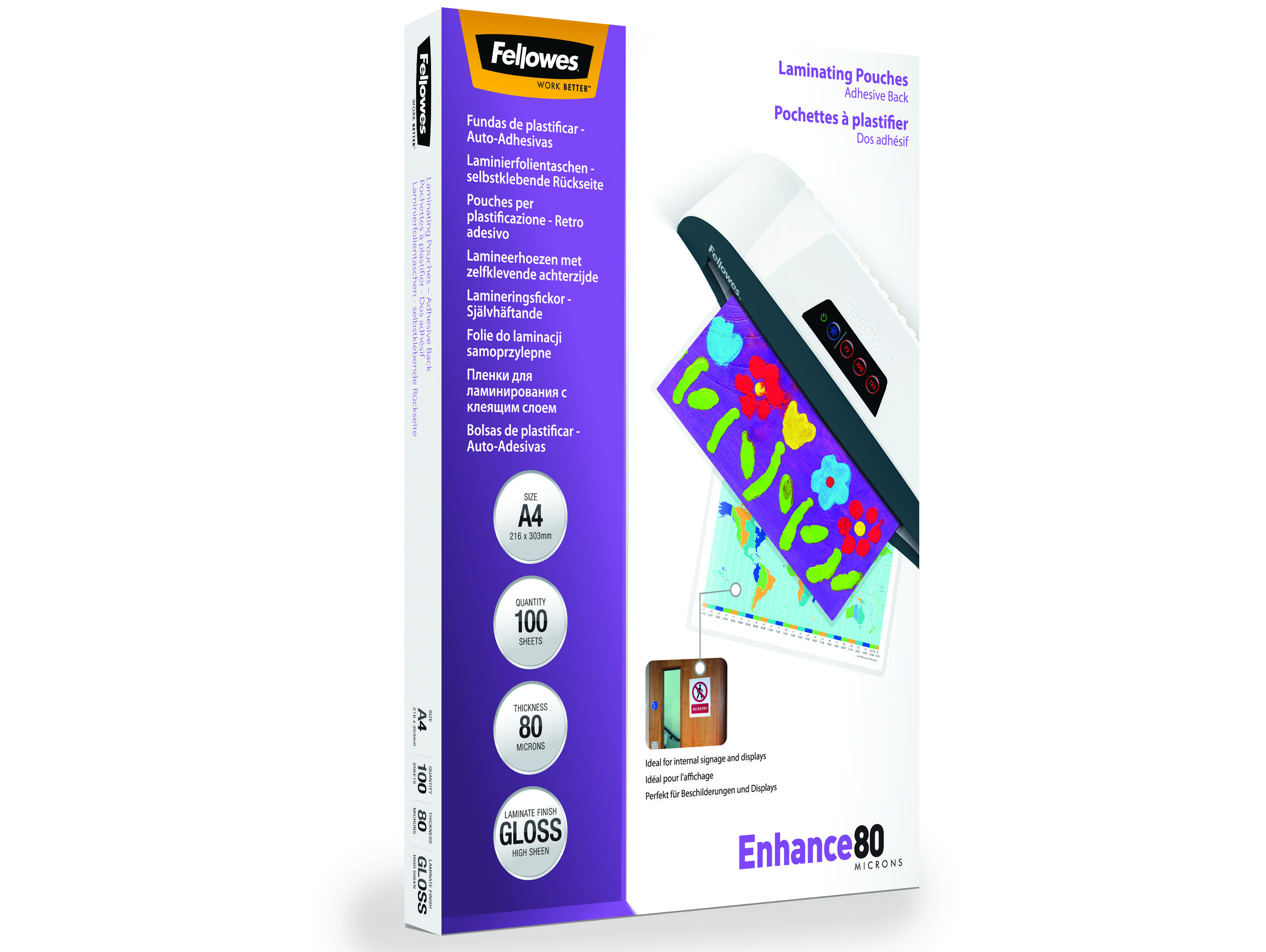 Un paquet de pochettes de plastification avec une plastifieuse et papier plastifié avec fleurs.