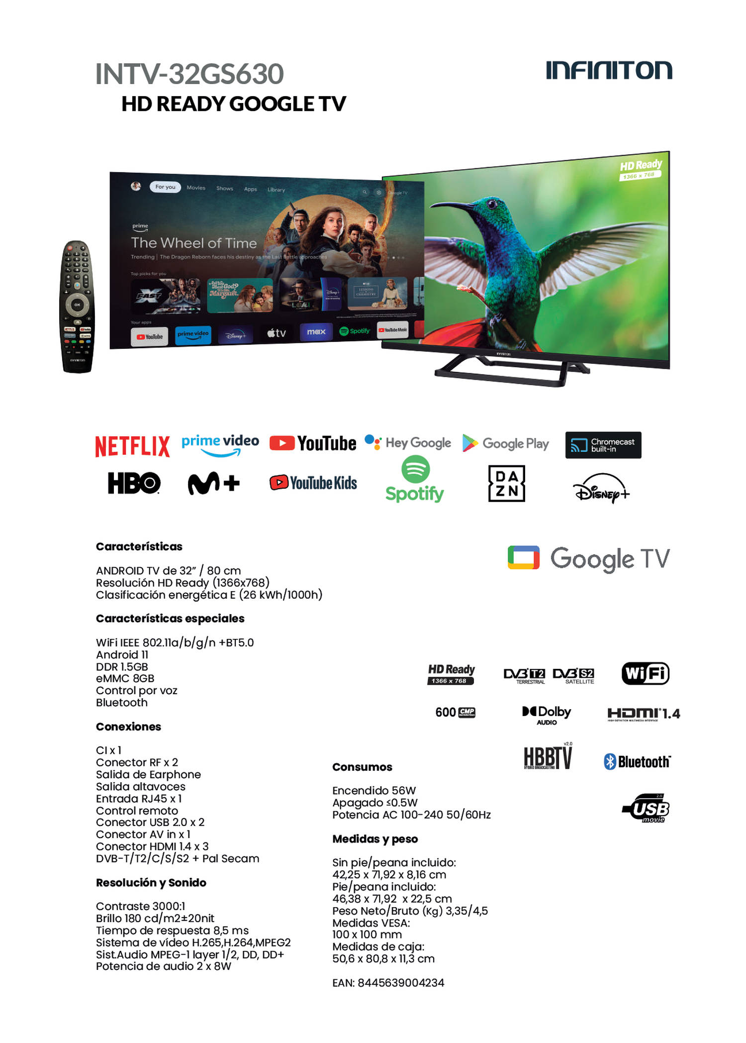 Una pantalla de TV con detalles en el lateral, con logotipos de servicios de streaming.