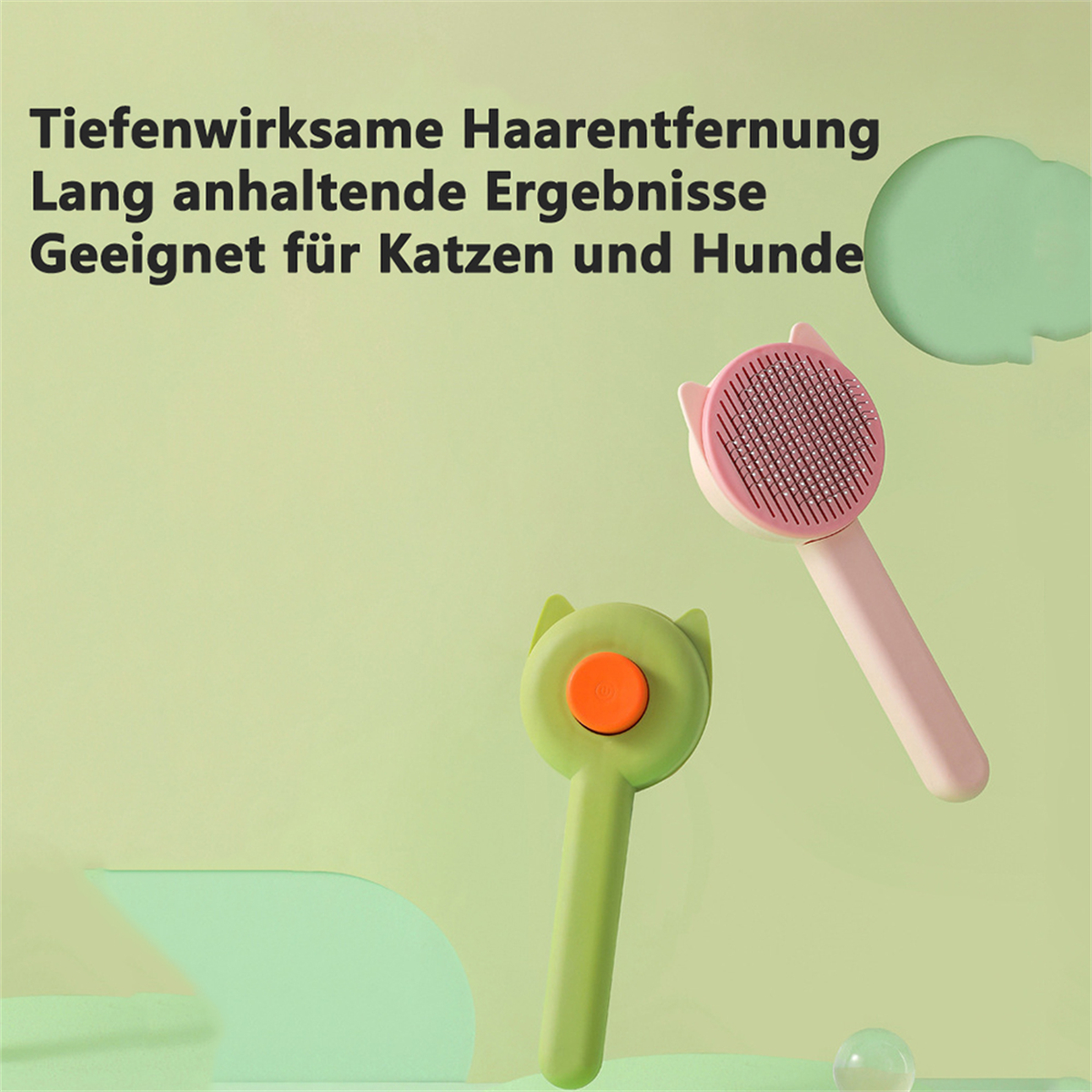 Zwei Tierpflegebürsten, rosa und grün, mit ohrenförmigem Design.