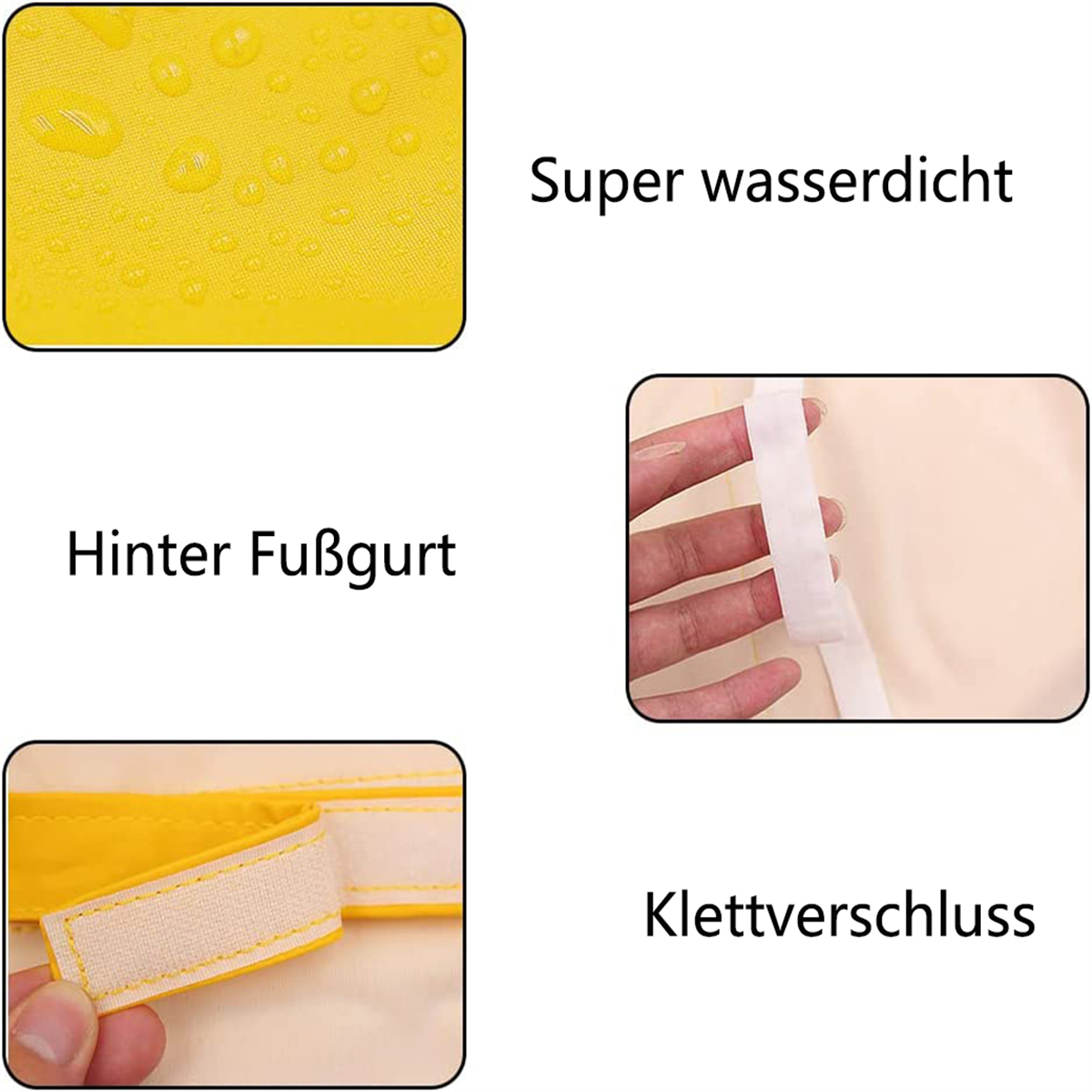 Nahaufnahmen von gelbem Stoff mit Wassertropfen und Klettverschlüssen.