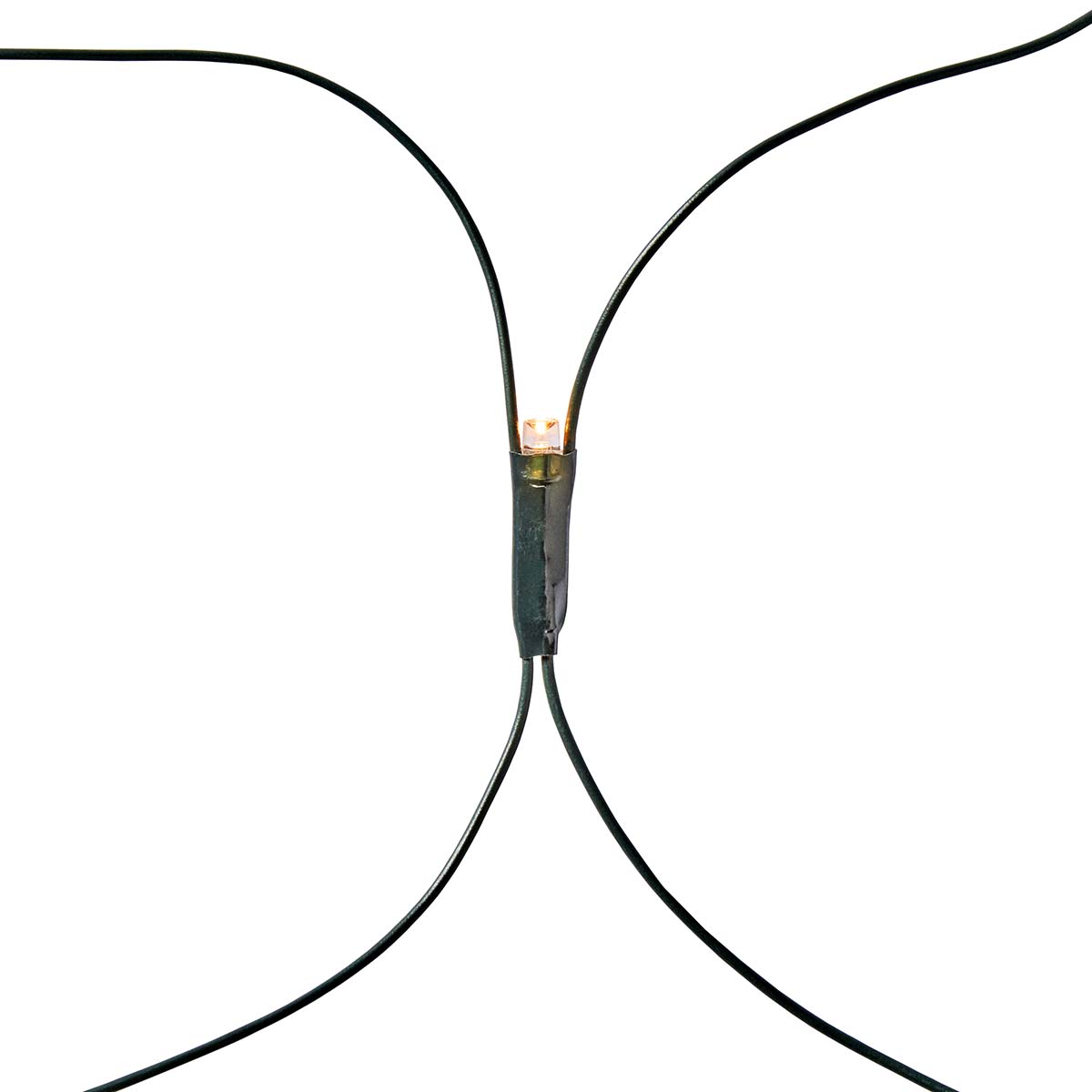 A single LED light on a string of wires. White background.