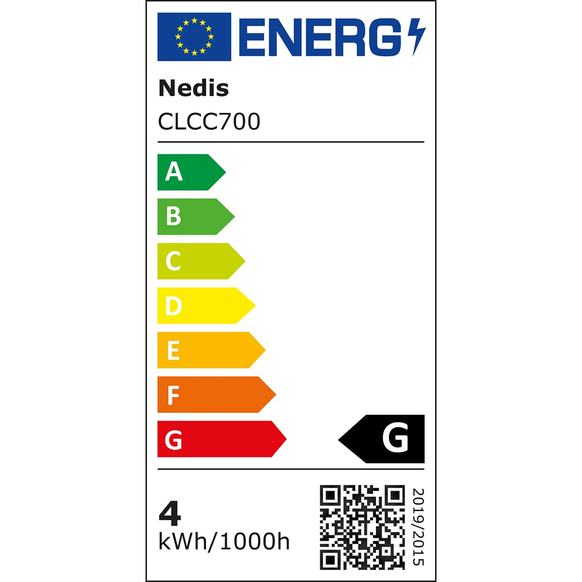 Energielabel met beoordelingen van A tot G, met een G-beoordeling.