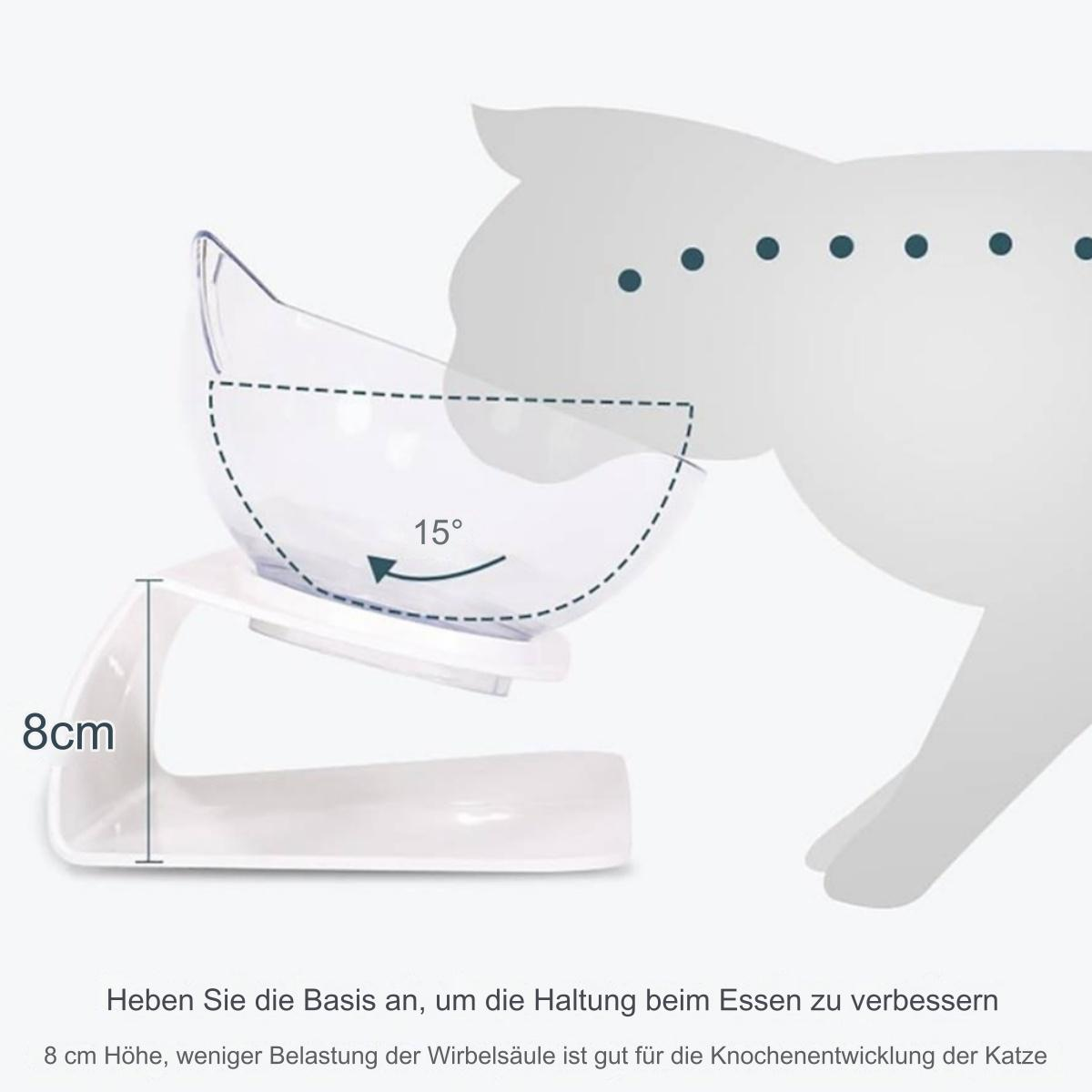 Weißer Katzennapf mit erhöhtem Design, um 15 Grad abgewinkelt.