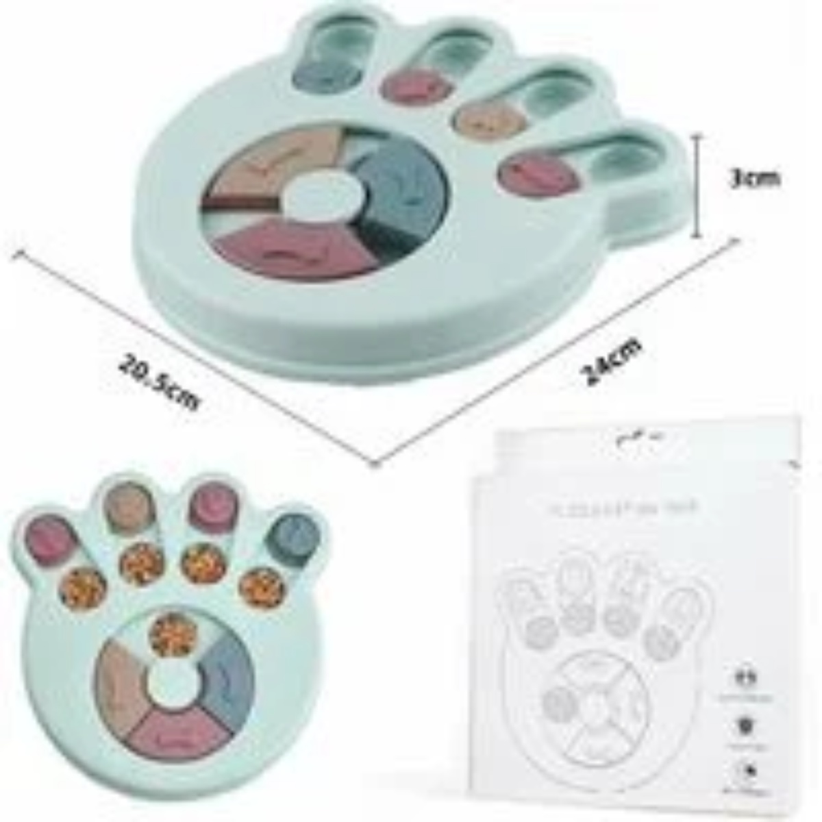 Hunde-Puzzlespiel in Form einer Hand mit Fächern und Schiebeabdeckungen.