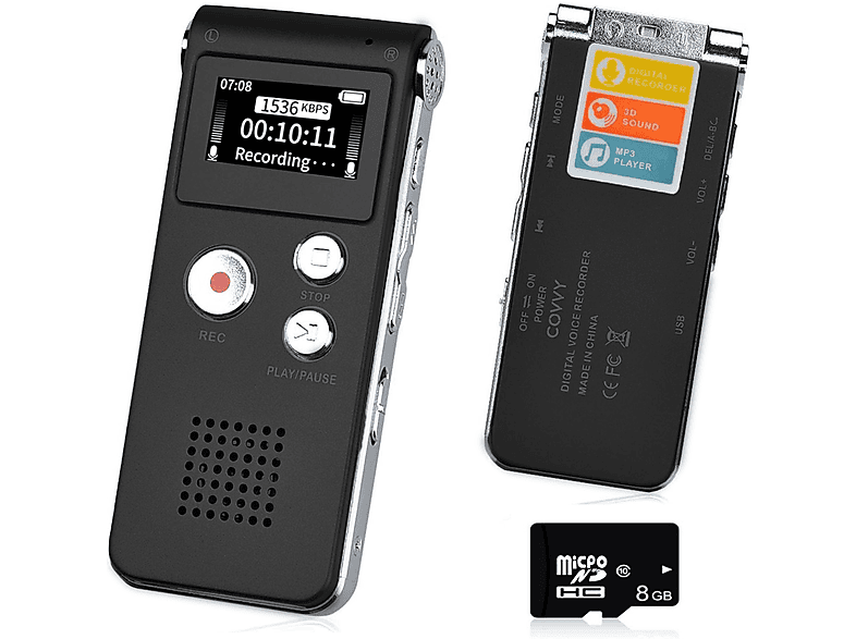 KINSI SK-012 Elektronischer Sprachrekorder Diktiergerät, Schwarz ...