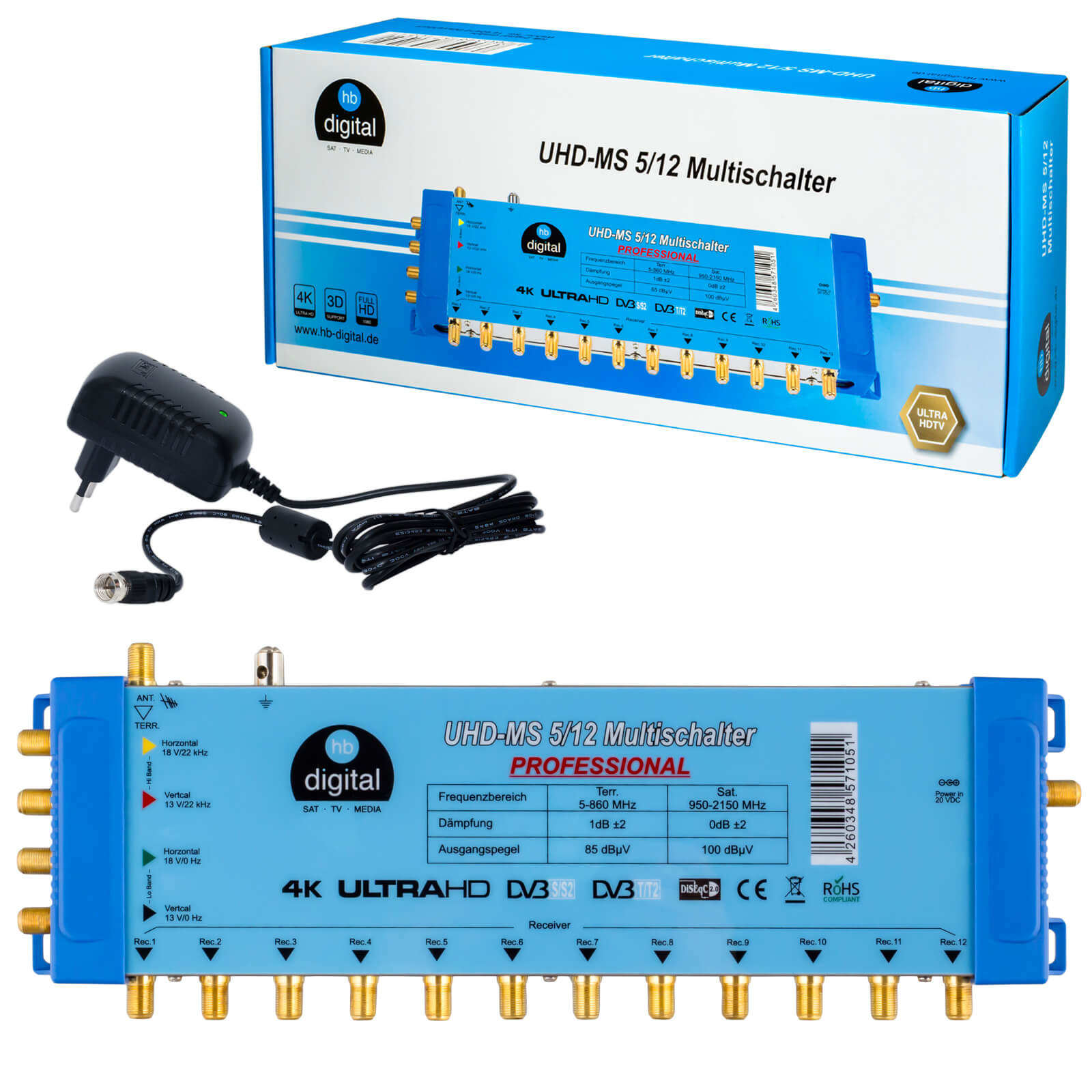HB-DIGITAL Satelliten SET Fuba 85cm MS 5/12 LNB Satellitenschüssel (85 cm, Quattro)