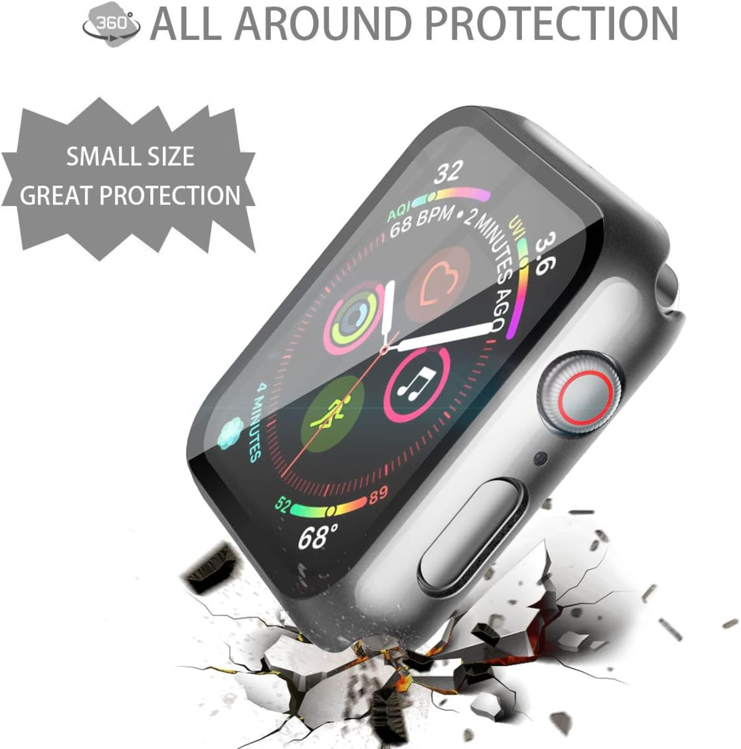 Eine Smartwatch mit gesprungenem Bildschirm. Die Uhr zeigt Informationen auf dem Bildschirm an.