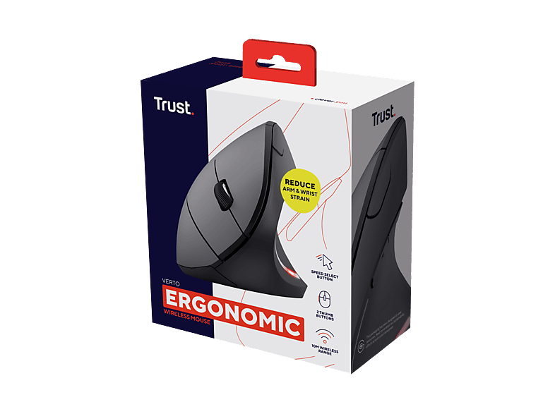 Trust Sura Draadloze Muis voor Laptop/Computer/Mac, 800-1200 DPI, 6 Knoppen, Dradloos Bereik 10m, Optische Sensor, USB-microreceiver, Rechtshandig Gebruik, Wireless Mouse voor Dell Macbook, Zwart