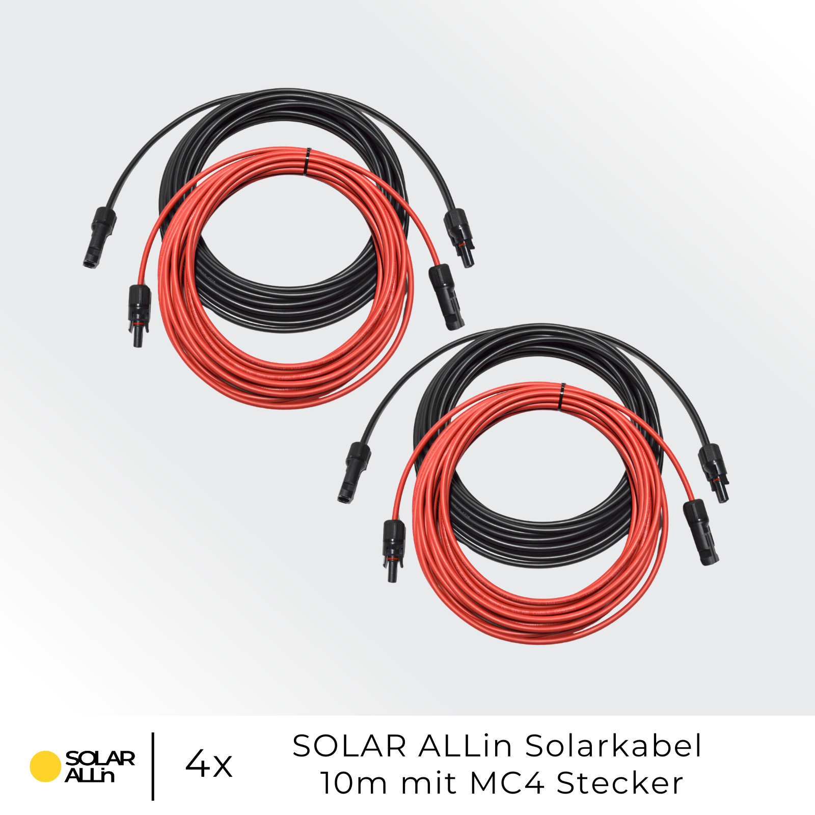 Solar-Kabelbündel mit MC4-Anschluss, weißer Hintergrund.