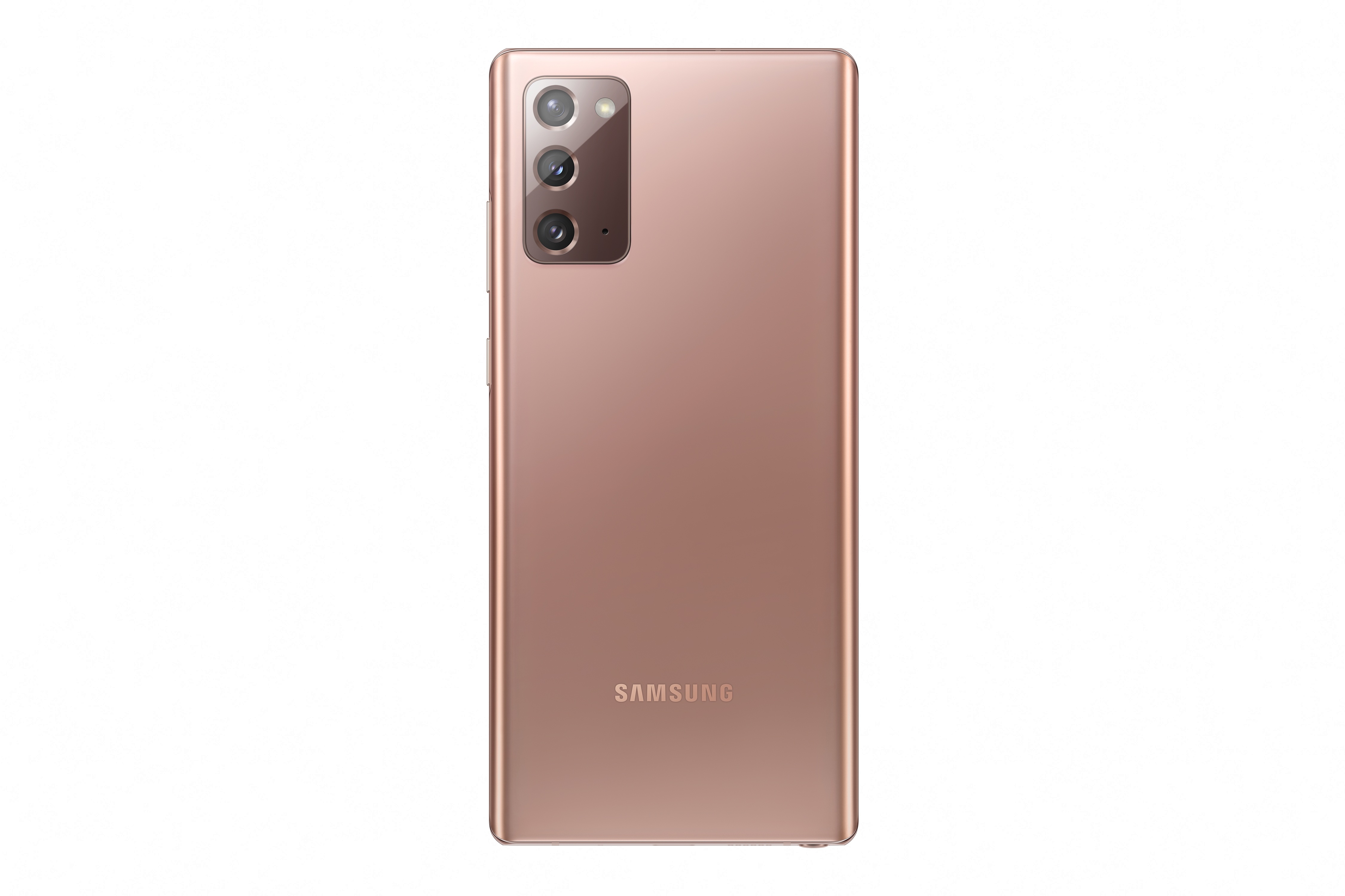 Parte trasera de teléfono Samsung oro rosa. Cuenta con tres cámaras y el logo de Samsung.