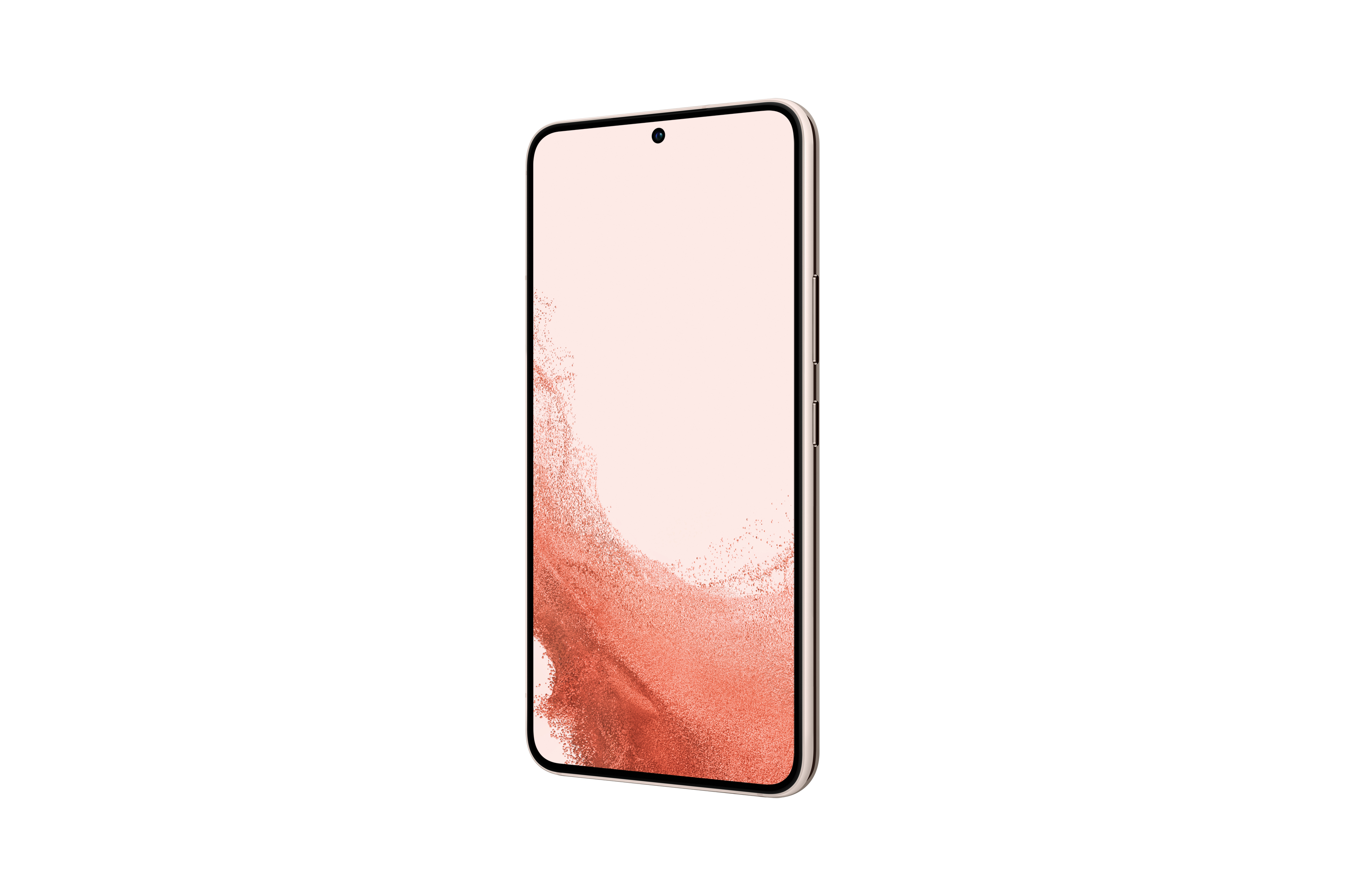 Różowy telefon, oglądany z boku. Ekran jest podświetlony, z aparatem u góry.