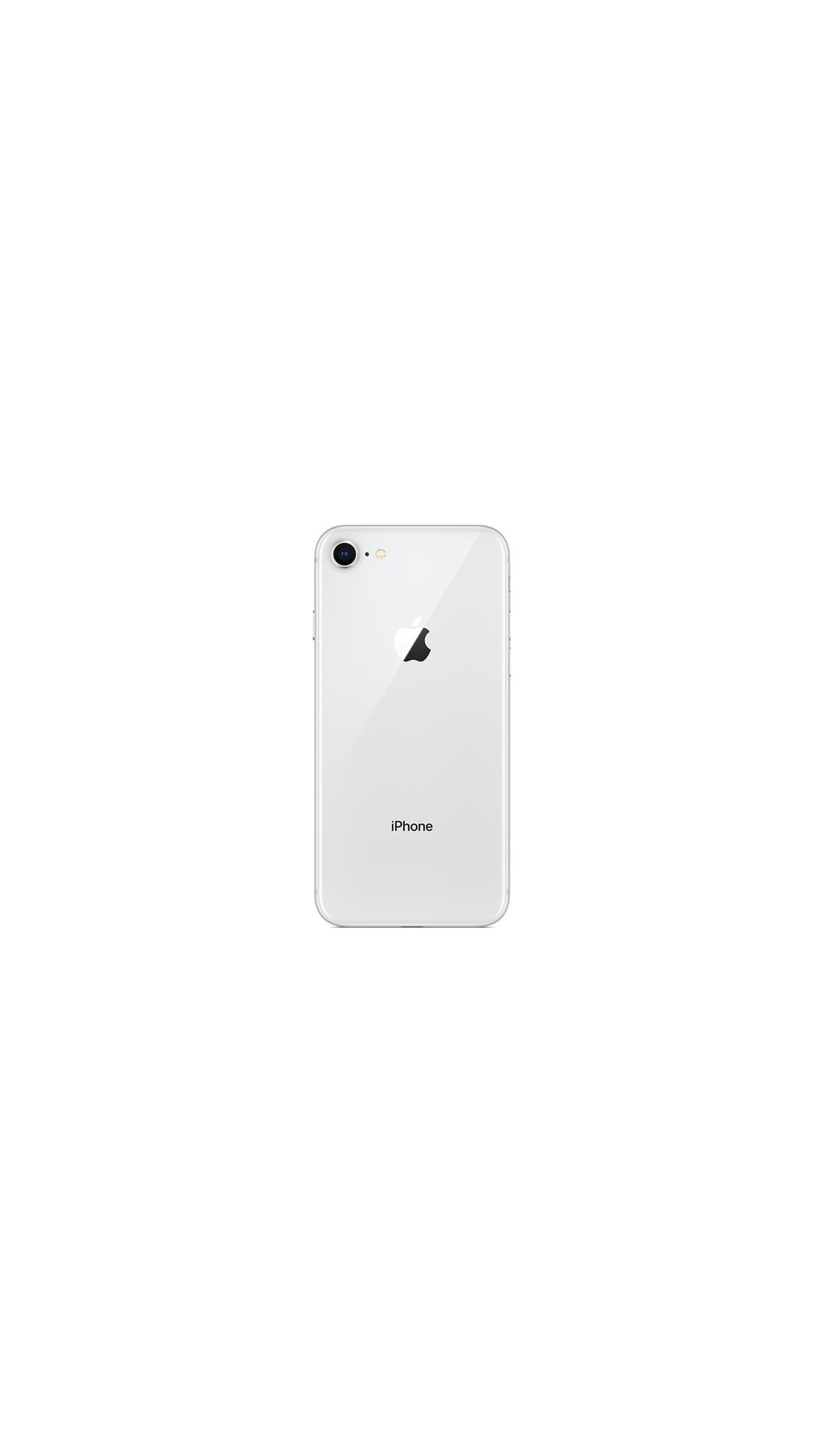 Un iPhone blanco, vista trasera, con una sola cámara y el logo de Apple.