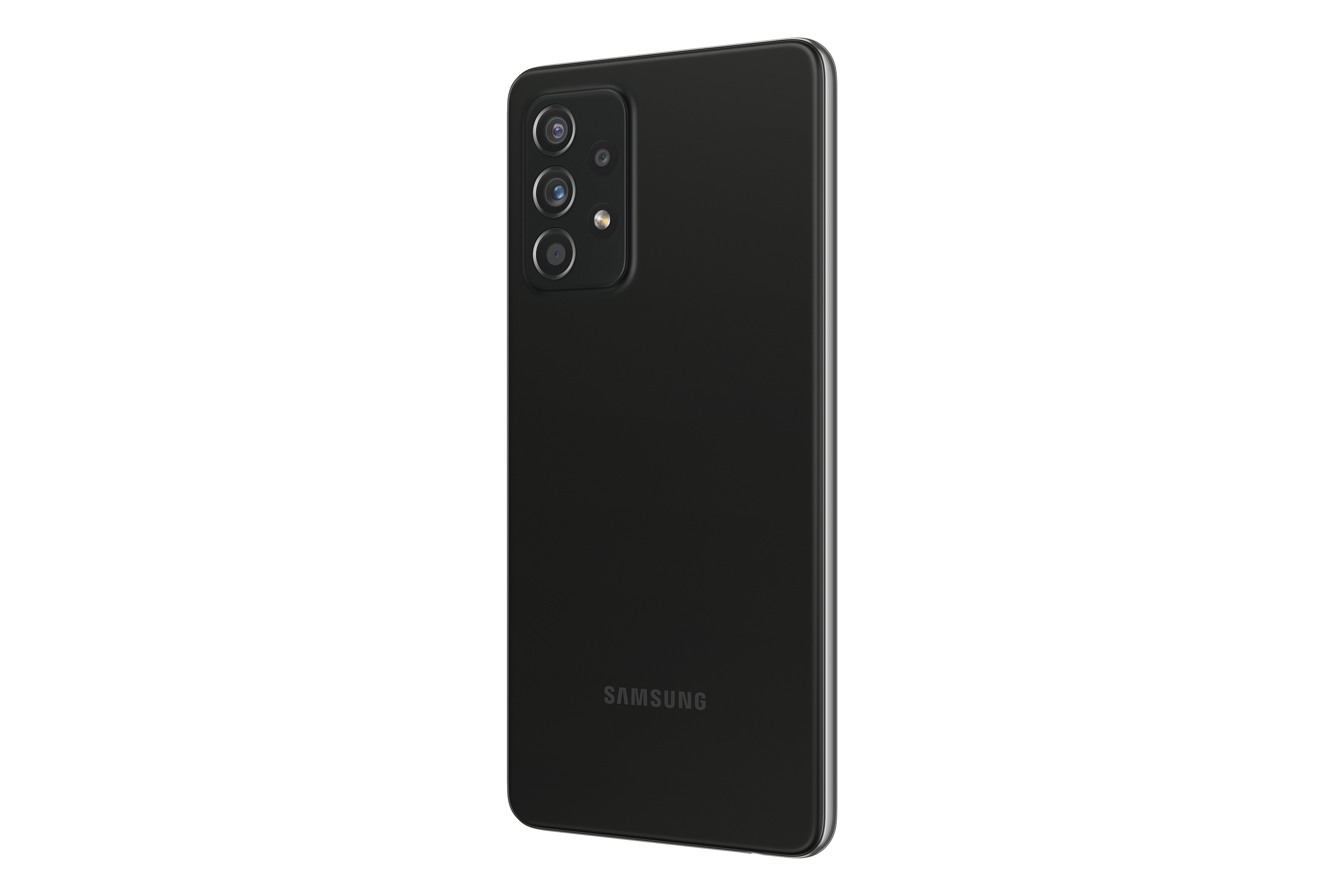Telefono Samsung nero, vista posteriore, con più fotocamere.