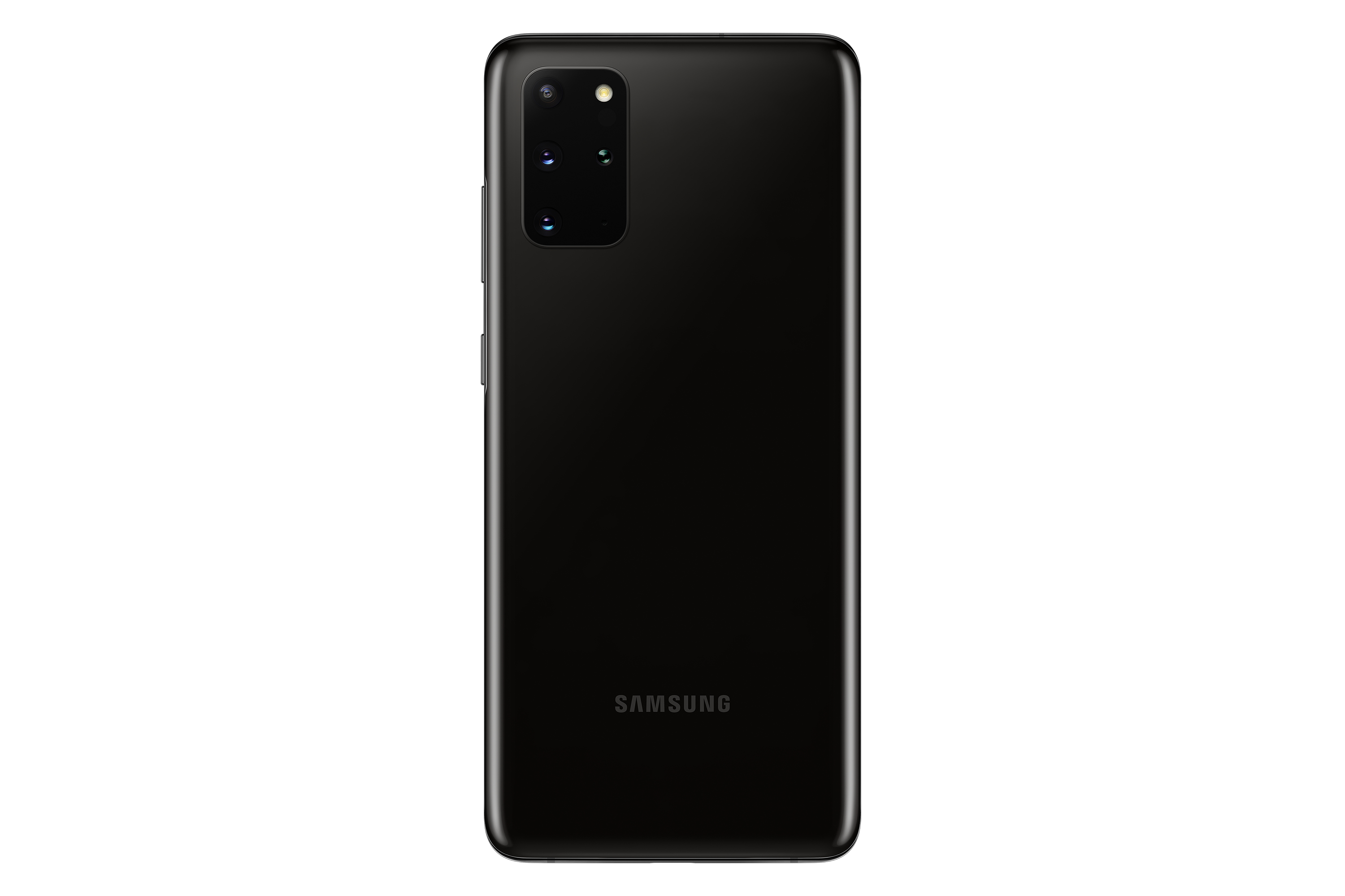 Czarny tył telefonu Samsung z prostokątnym układem kamery i logo Samsung poniżej.