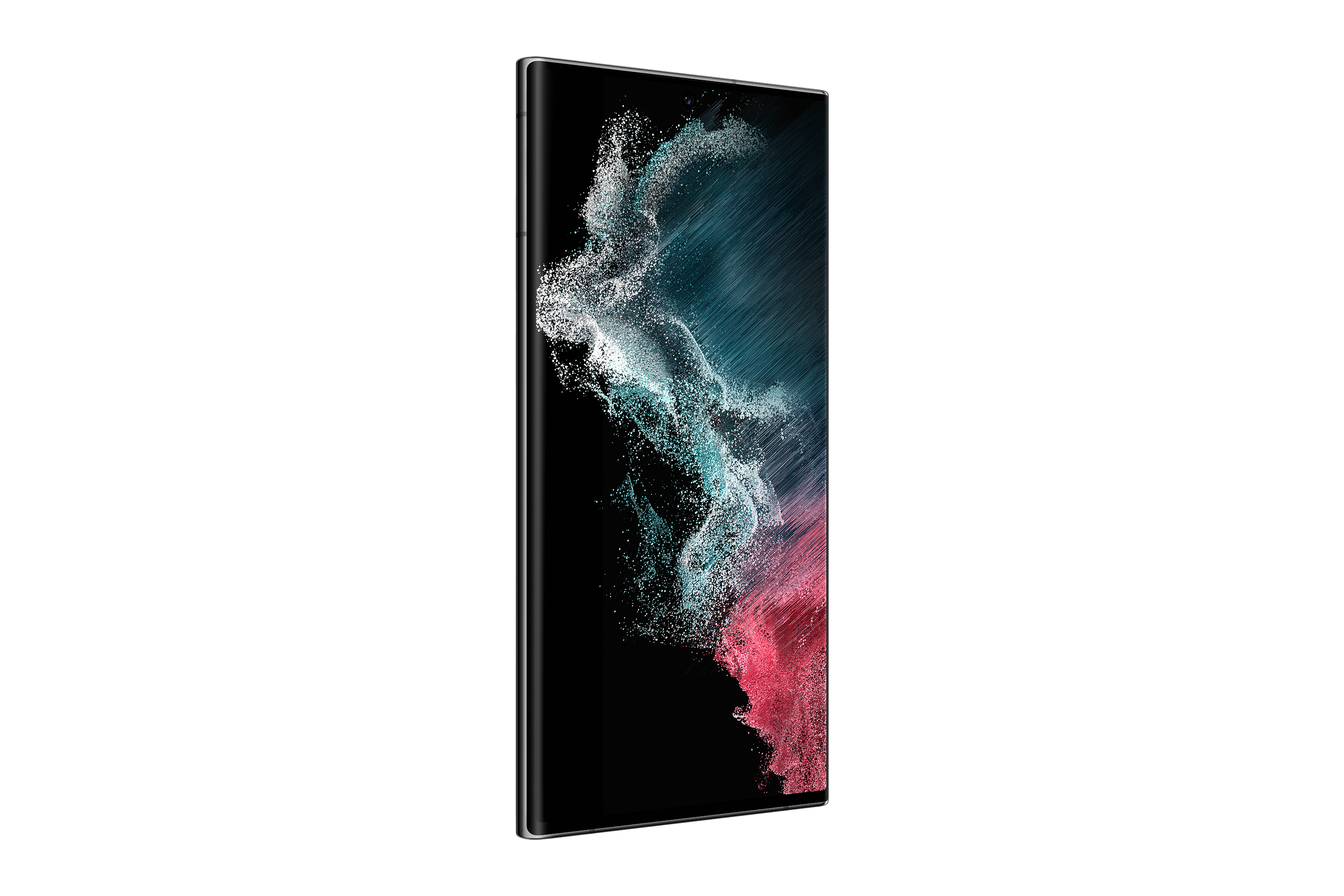 Nahaufnahme der Seite eines schwarzen Smartphones, das ein verschwommenes Bild zeigt.