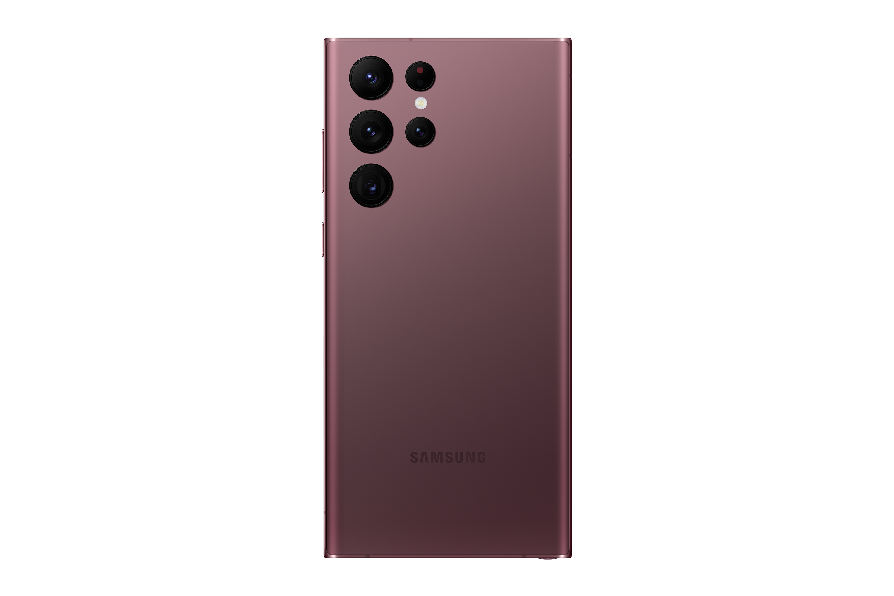 Lilafarbene Telefonrückseite mit mehreren Kameras und Samsung-Logo.