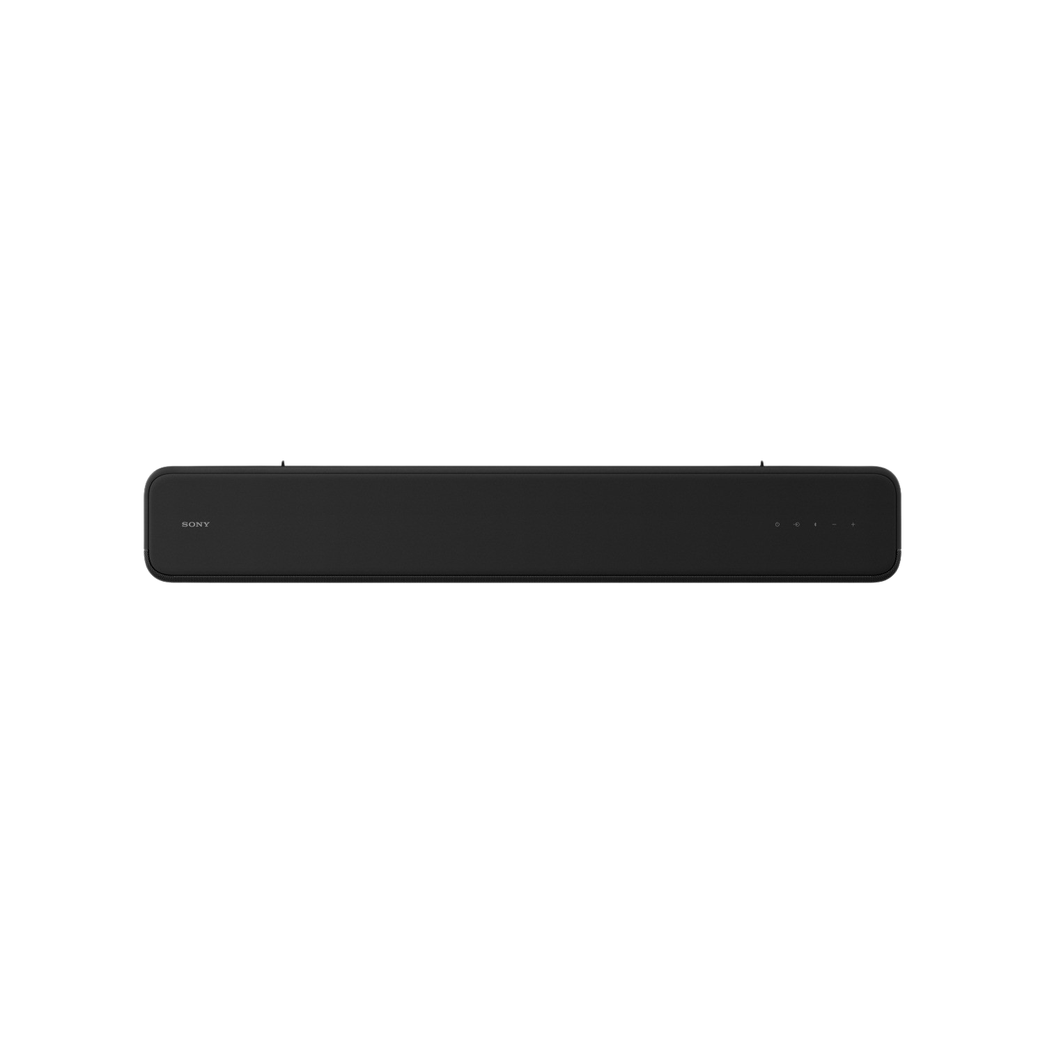 Schwarze Soundbar auf schwarzem Hintergrund. Sony-Logo links.