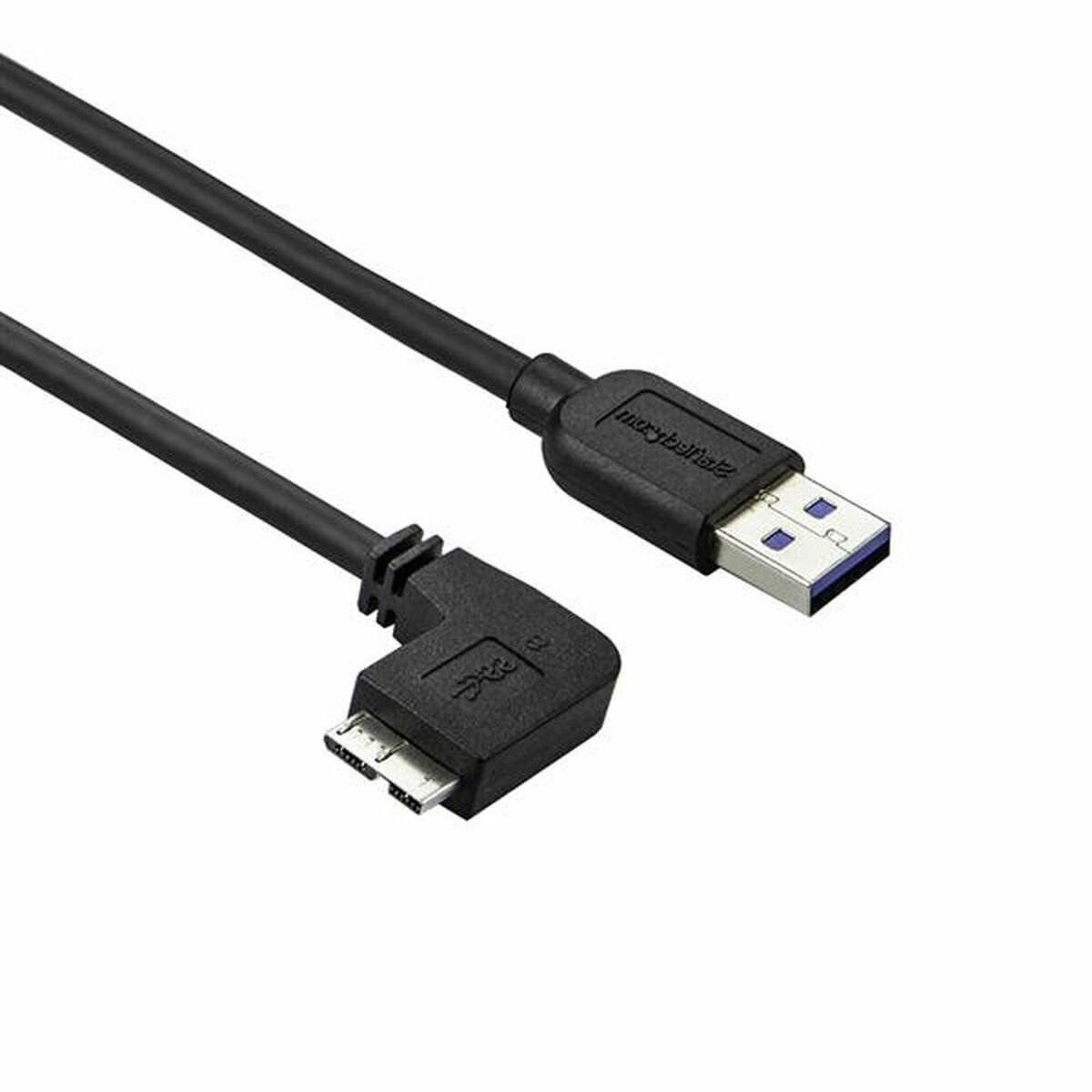 Cavo USB nero con connettore micro-USB a 90 gradi.