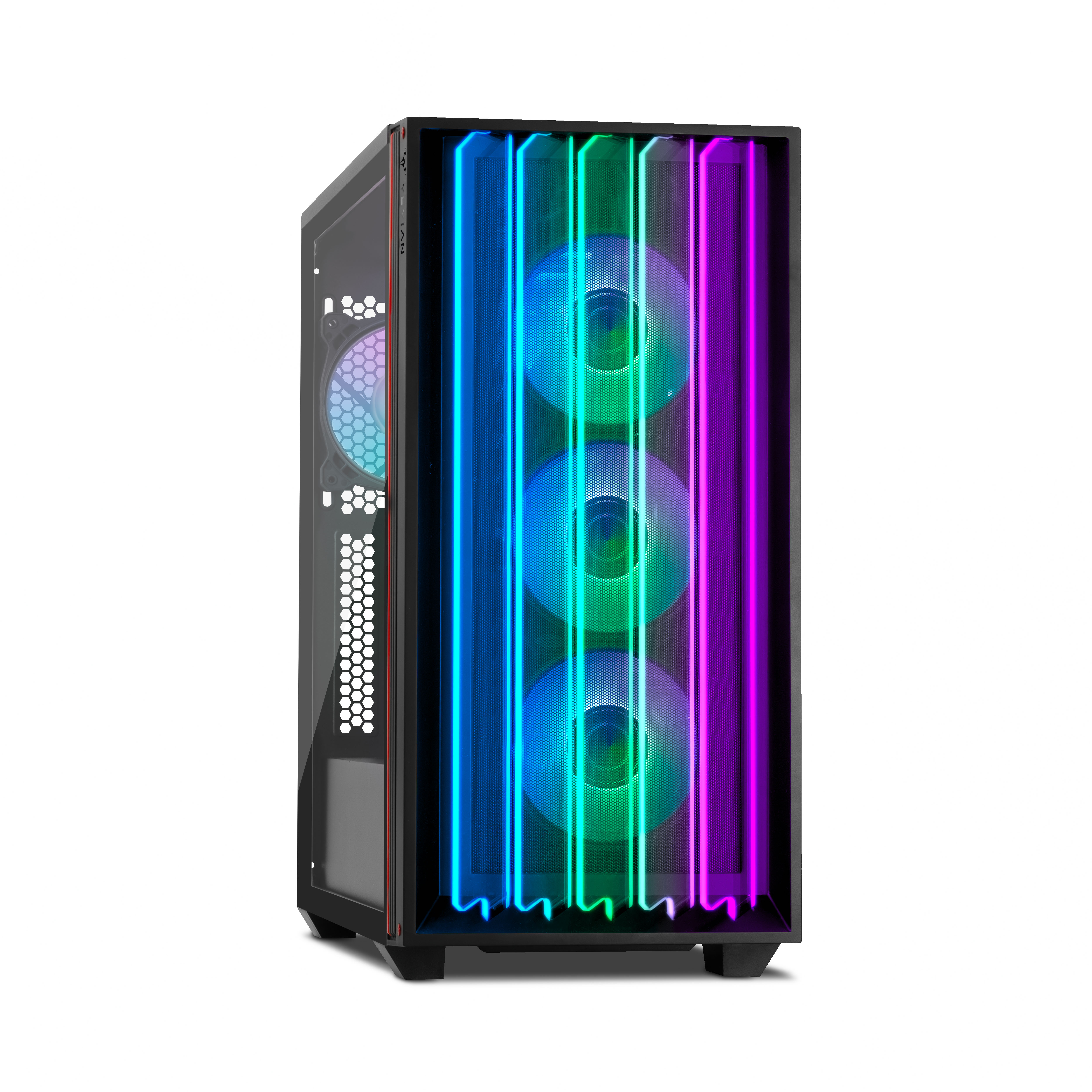 Case per computer con luci RGB e ventole.