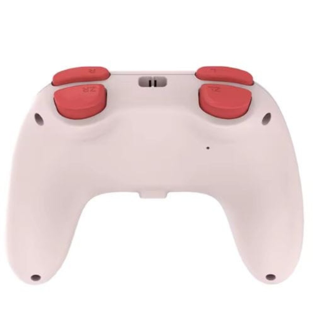 Un mando de juego blanco con botones rojos. El mando está al revés.