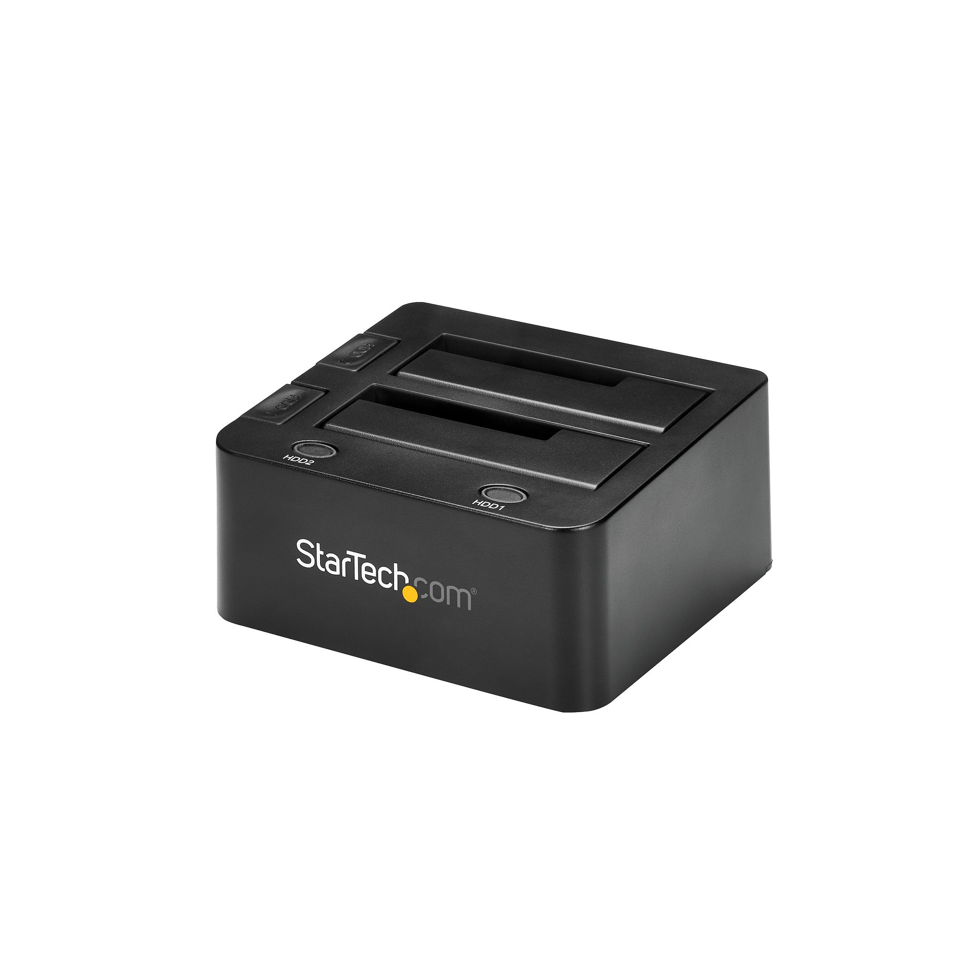 Base de conexión para disco duro negra. Logotipo StarTech.com. Dos ranuras para HDD.