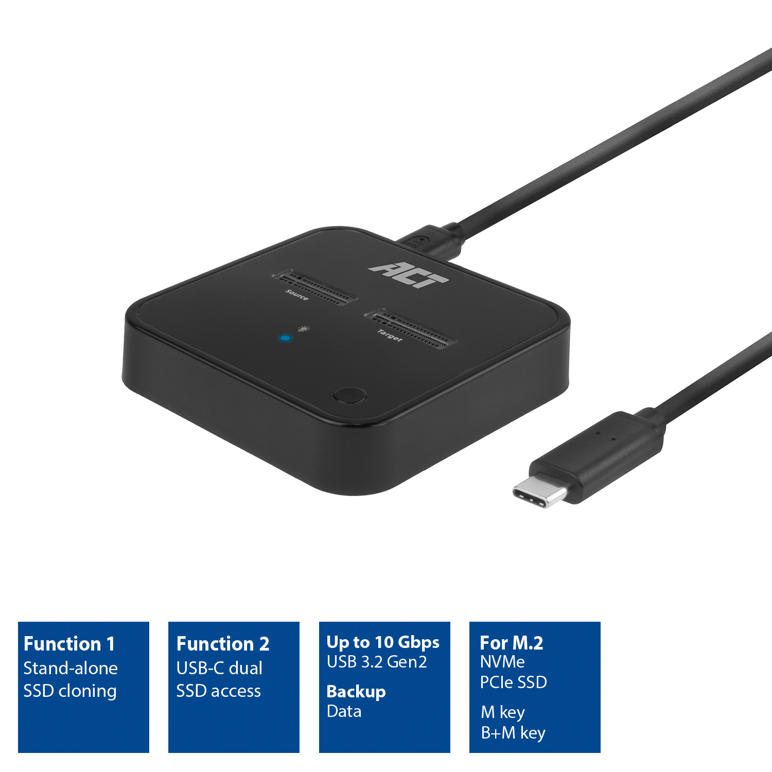 ORICO NVMe Clone SSD Dockingstation, Dual-Bay M.2 10 Gbps, Aluminium Offline Kloonkopieerapparaat voor PCIe NVMe M-Key Harde Schijf tot 4TB (SSD niet inbegrepen